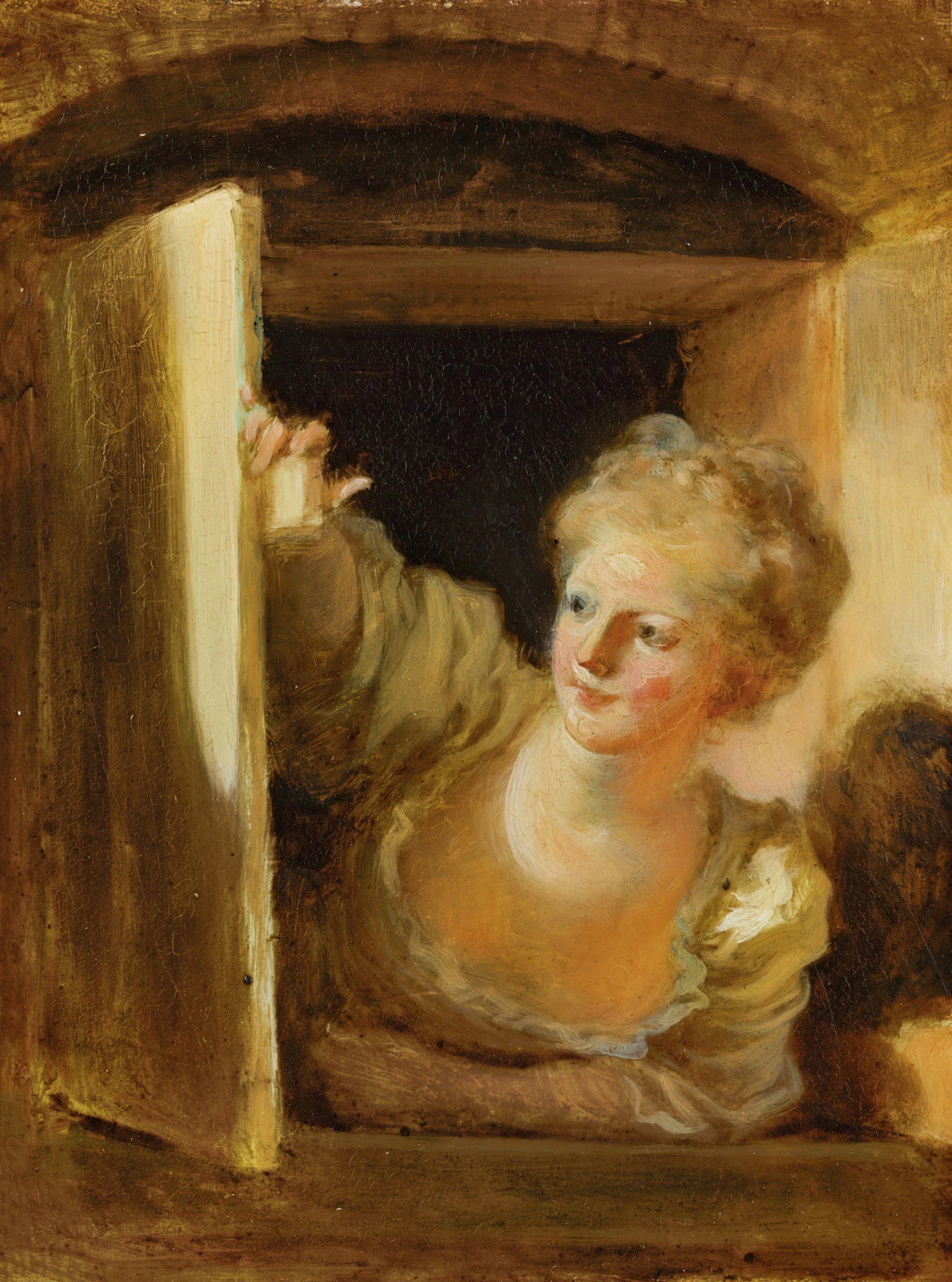 《一个年轻女子靠在窗外》（A young woman leaning out of a window）｜让-奥诺雷·弗拉戈纳尔 Jean-Honoré Fragonard｜不明