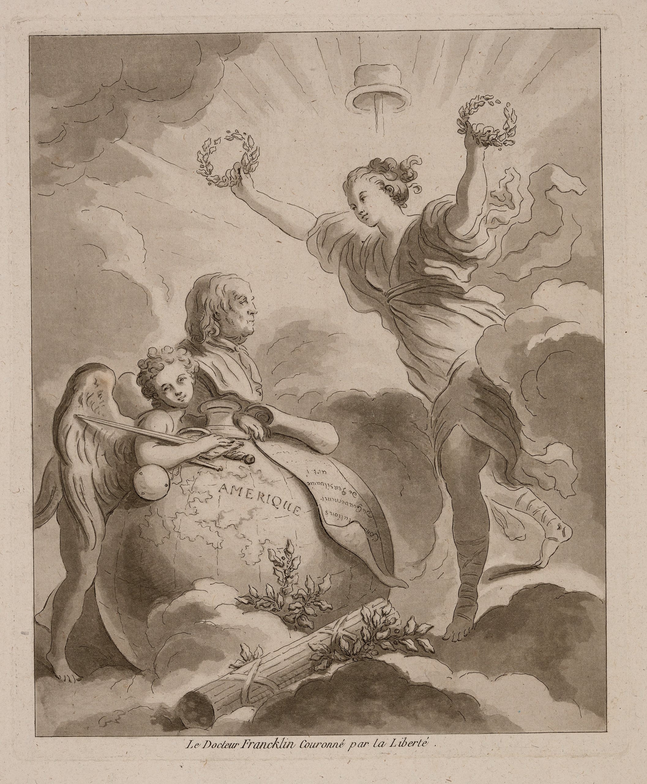 《富兰克林博士，被自由加冕》（Doctor Franklin, crowned by Liberty）｜让-奥诺雷·弗拉戈纳尔 Jean-Honoré Fragonard｜1778