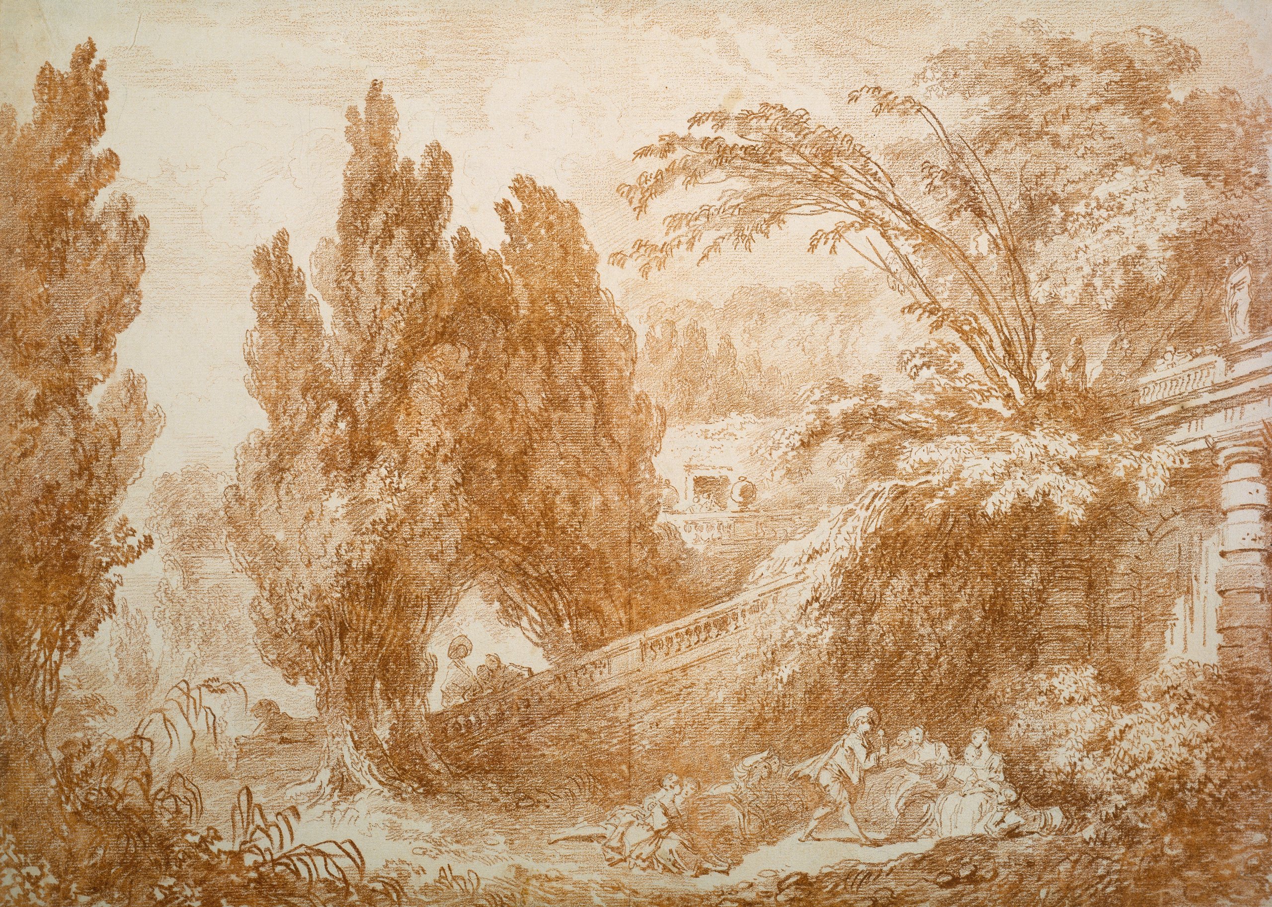《欢聚的公园景观》（Park Landscape with a Cheerful Gathering）｜让-奥诺雷·弗拉戈纳尔 Jean-Honoré Fragonard｜1765-1770