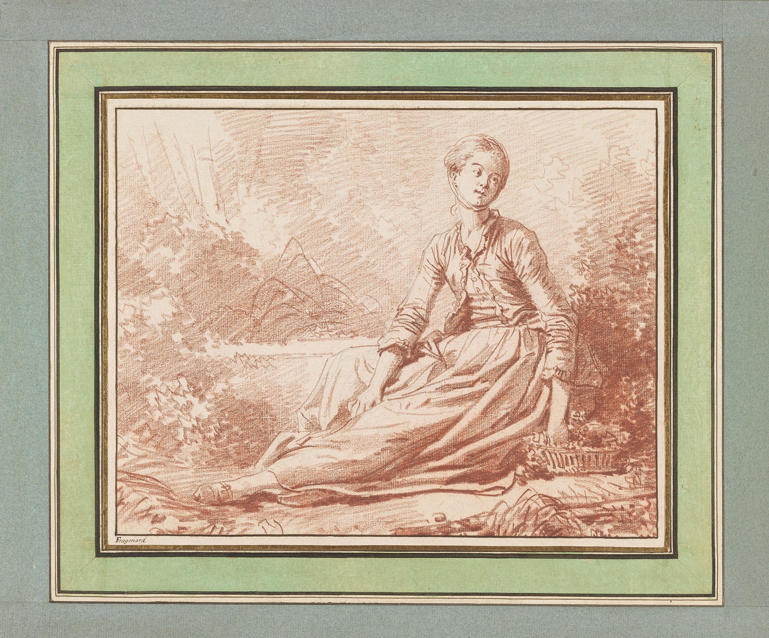 《坐在地上的年轻女子》（A Young Woman Seated on the Ground）｜让-奥诺雷·弗拉戈纳尔 Jean-Honoré Fragonard｜1770