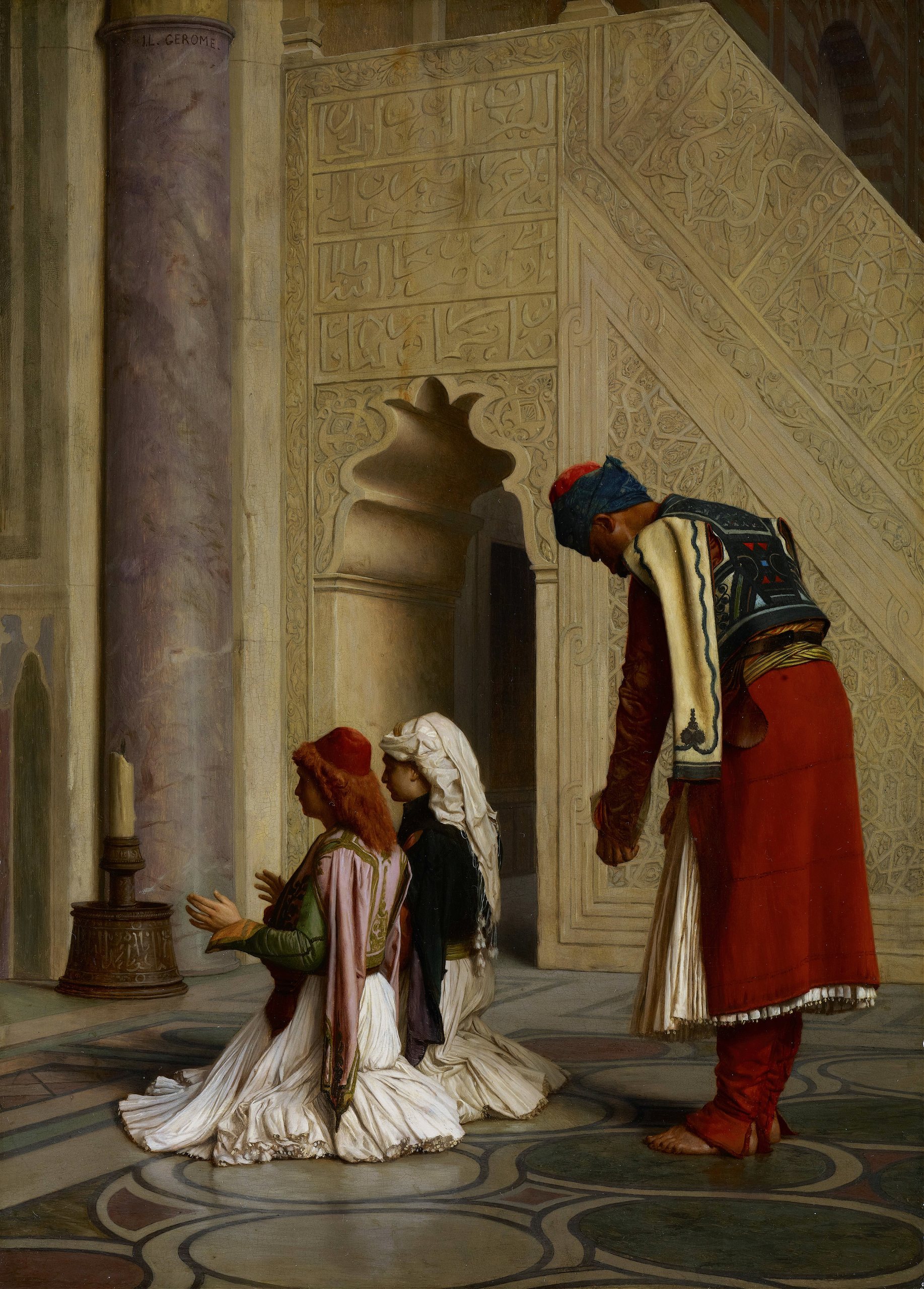 《清真寺里的希腊青年》（Young Greeks in the Mosque）｜让-莱昂·热罗姆 Jean-Léon Gérôme｜1865