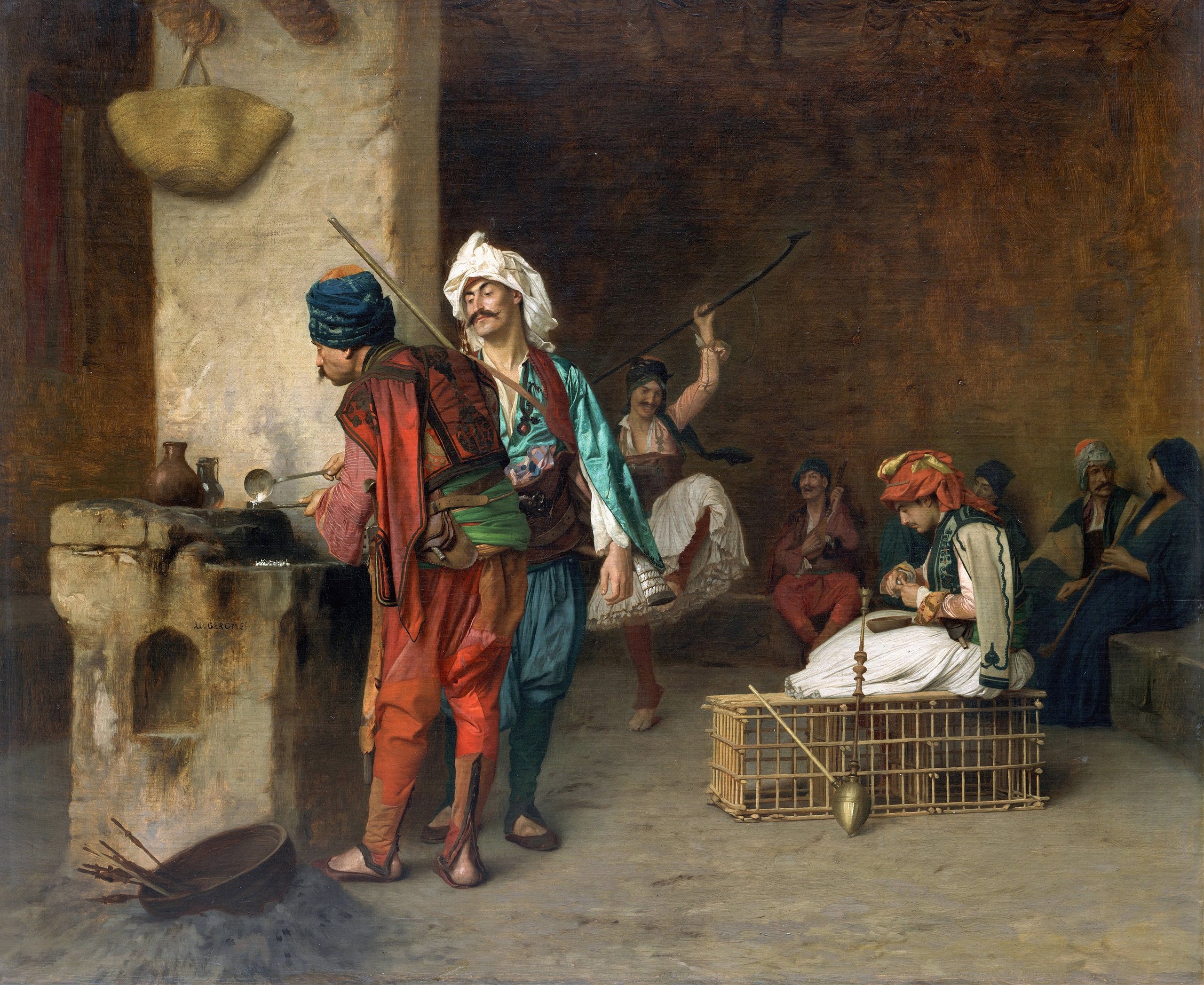 《无题》（Cafe House-Cairo (Casting Bullets)）｜让-莱昂·热罗姆 Jean-Léon Gérôme｜1884