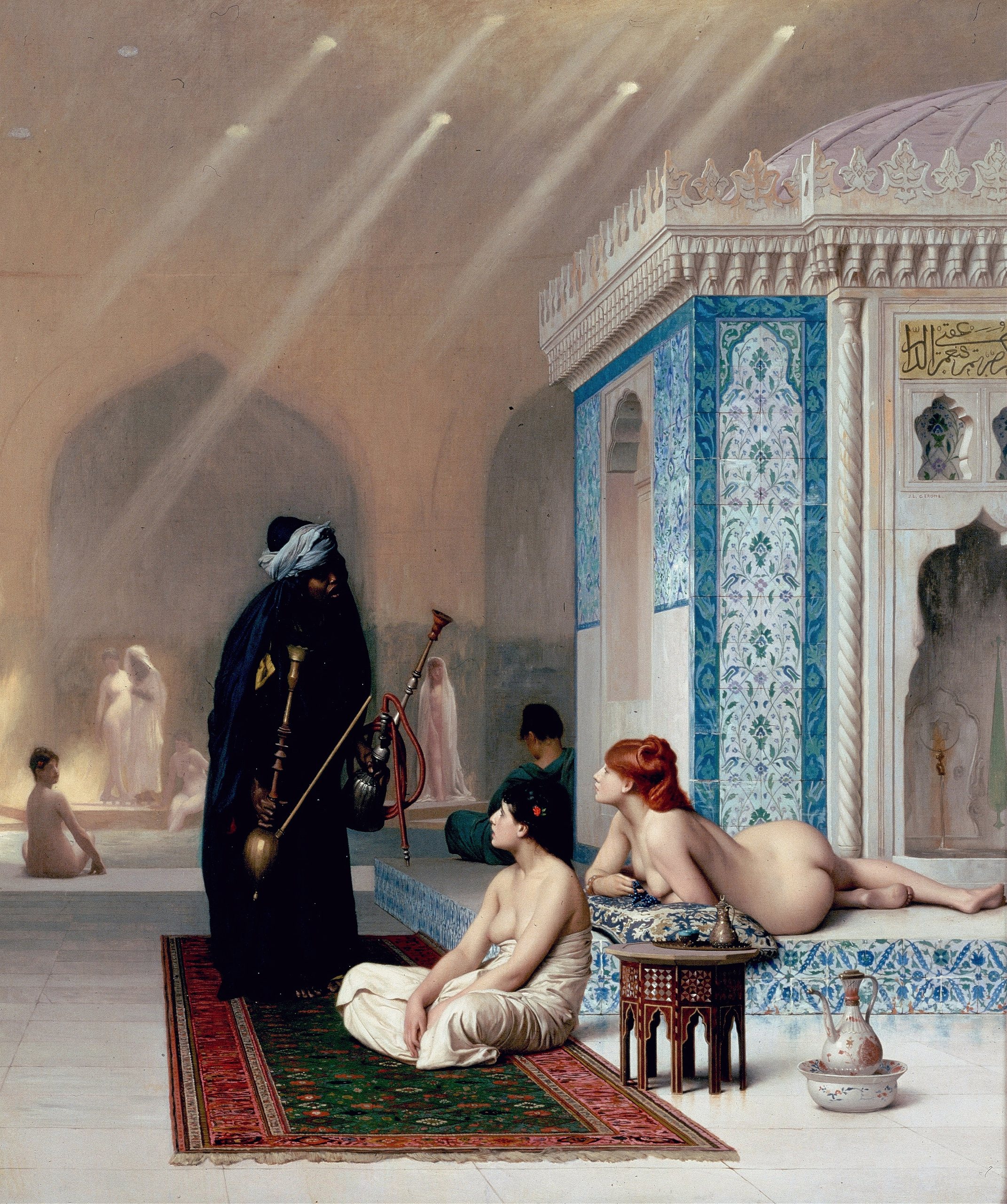 《后宫泳池》（Pool in a Harem）｜让-莱昂·热罗姆 Jean-Léon Gérôme｜1875