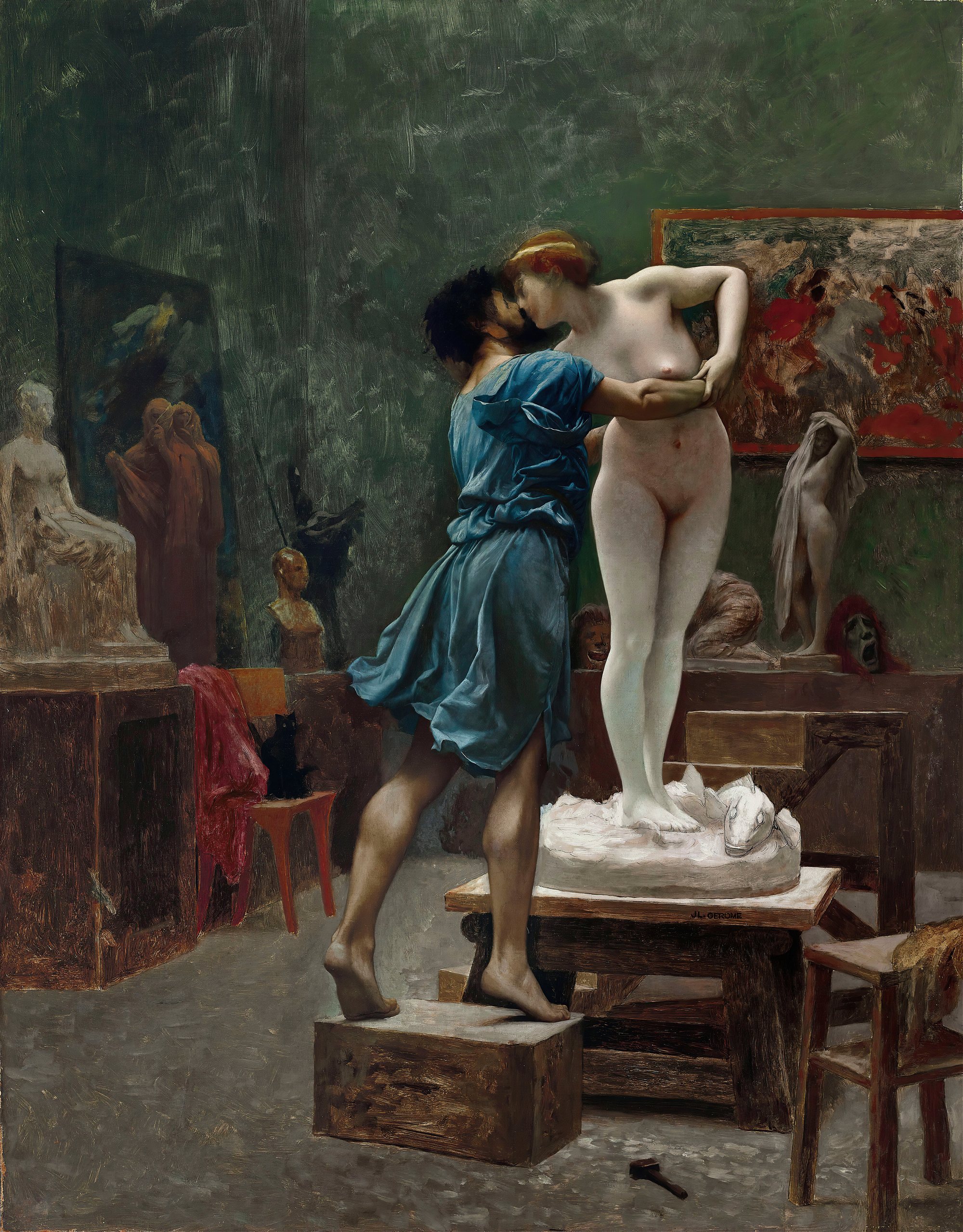 《皮格马利翁和加拉泰亚，油画素描》（Pygmalion and Galatea, oil sketch）｜让-莱昂·热罗姆 Jean-Léon Gérôme｜1890