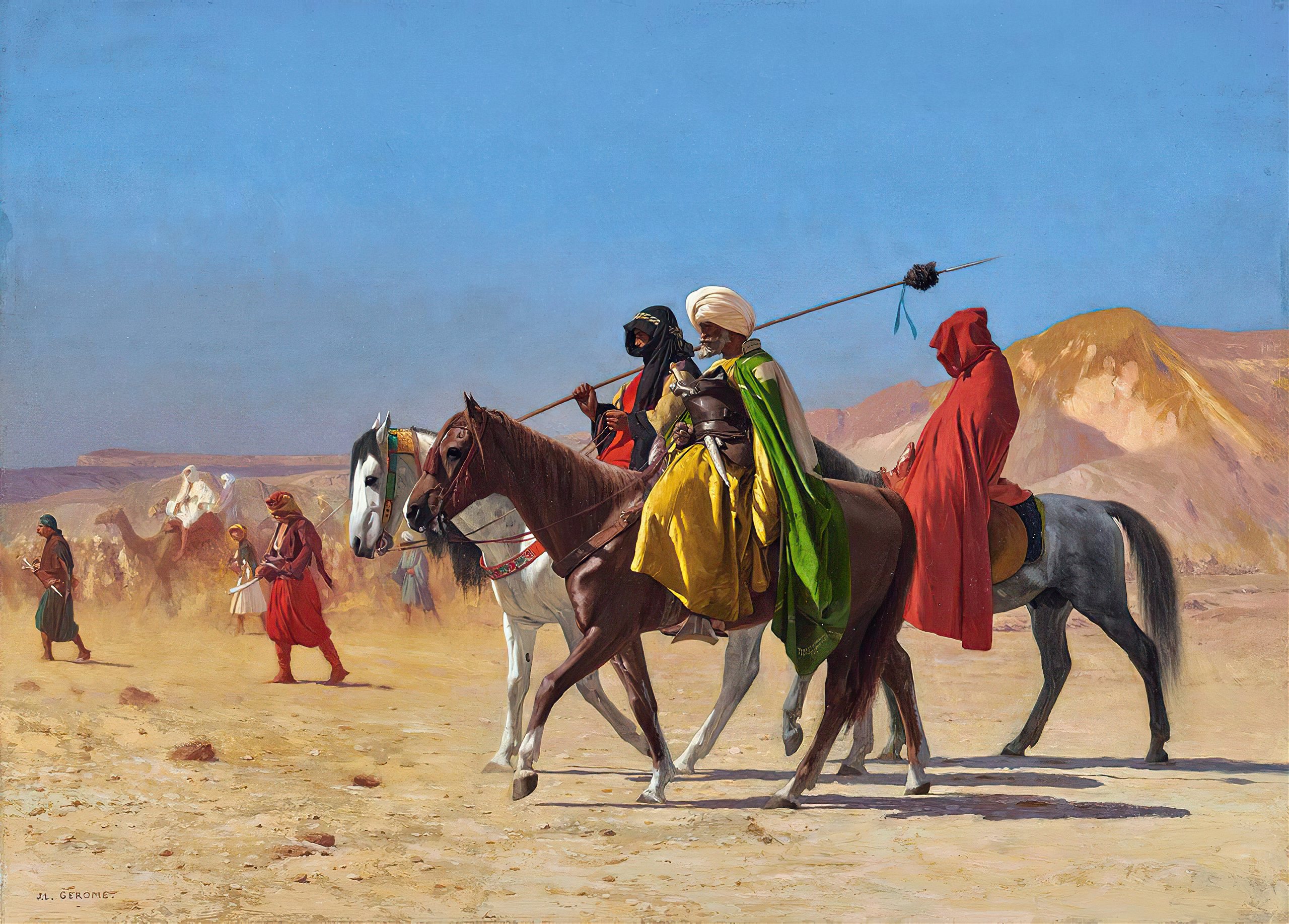 《穿越沙漠的骑手》（Riders Crossing the Desert）｜让-莱昂·热罗姆 Jean-Léon Gérôme｜1870