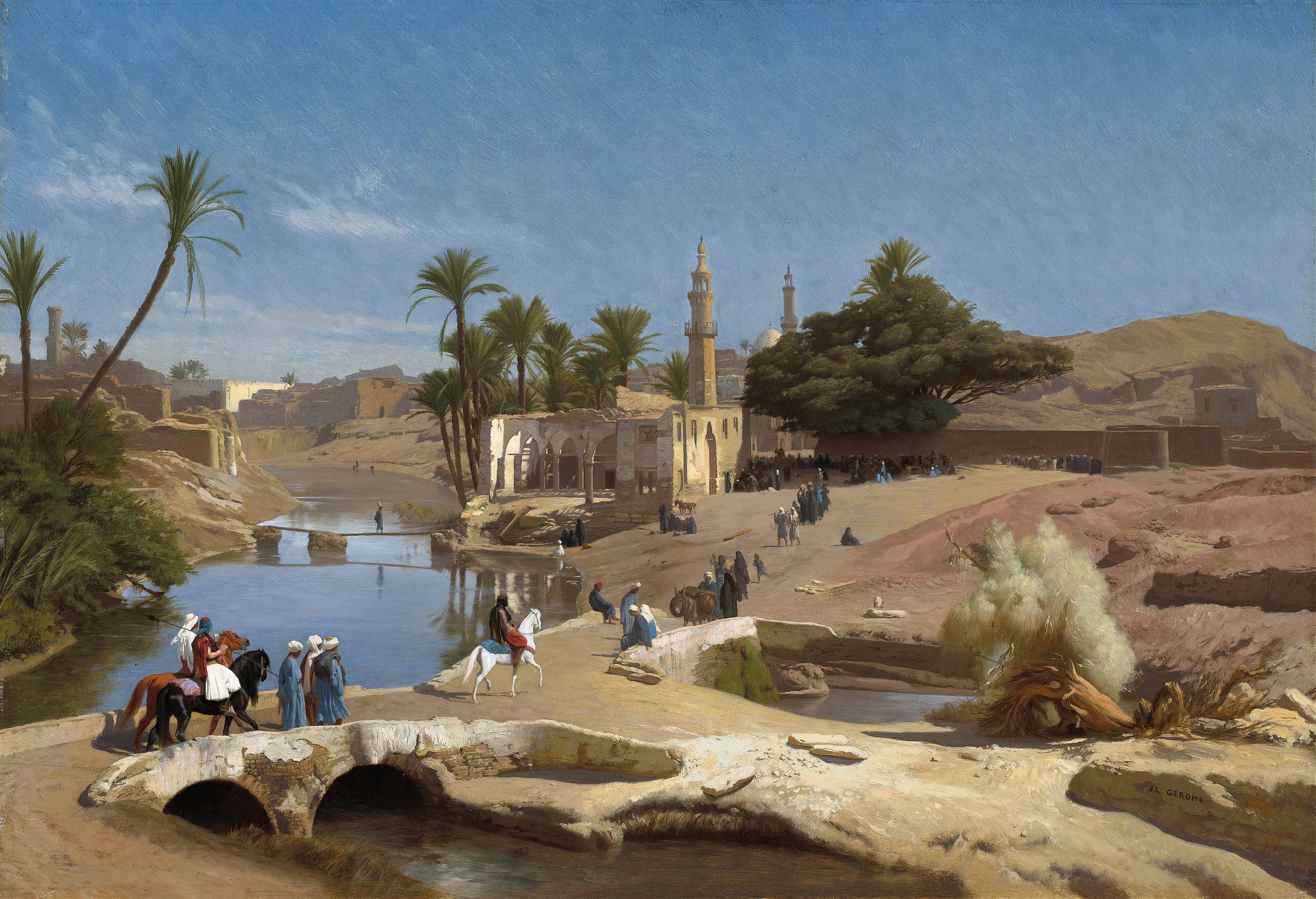 《法尤姆麦地内的景色》（View of Medinet El-Fayoum）｜让-莱昂·热罗姆 Jean-Léon Gérôme｜约 1868-1870