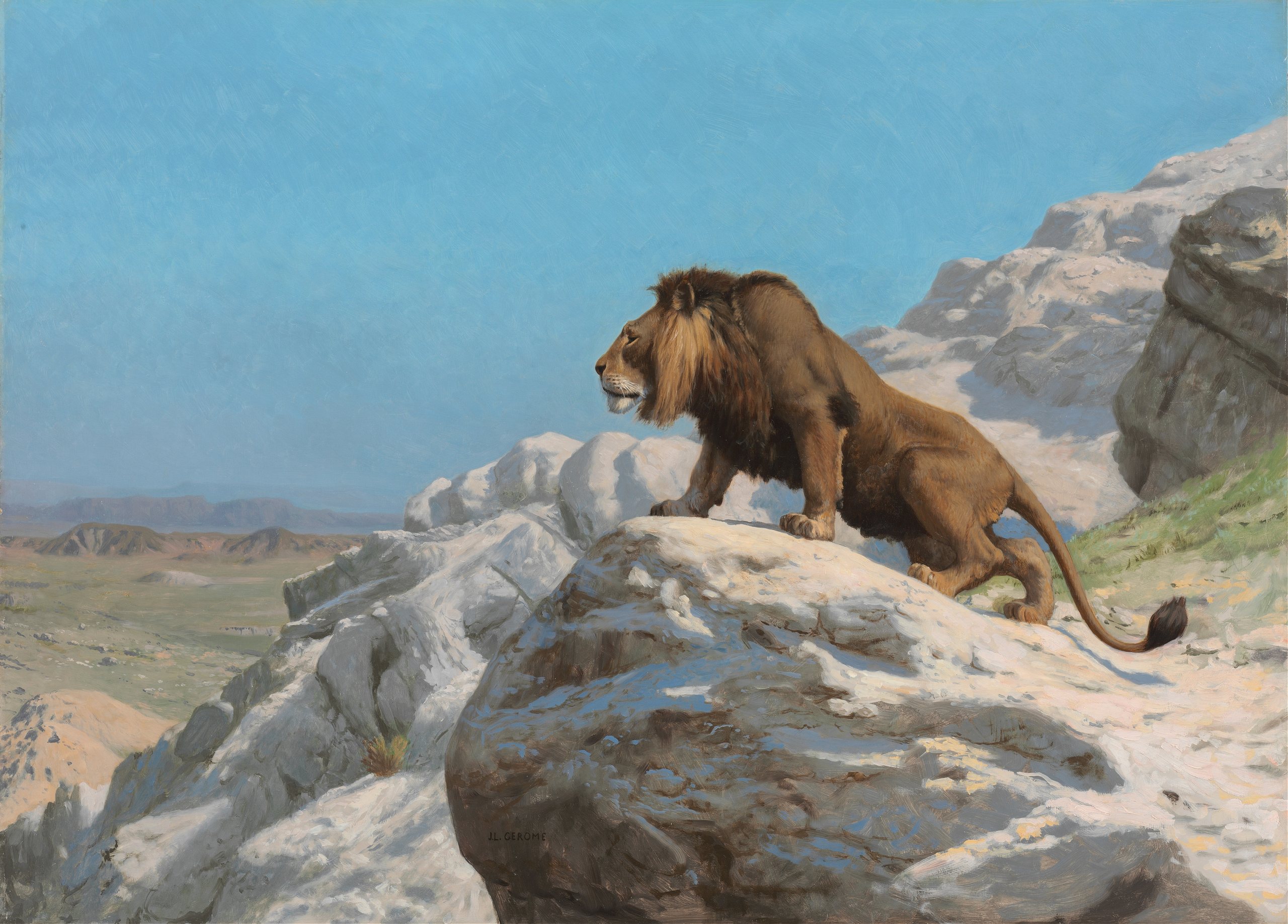 《守望的狮子》（Lion on the Watch）｜让-莱昂·热罗姆 Jean-Léon Gérôme｜约 1885