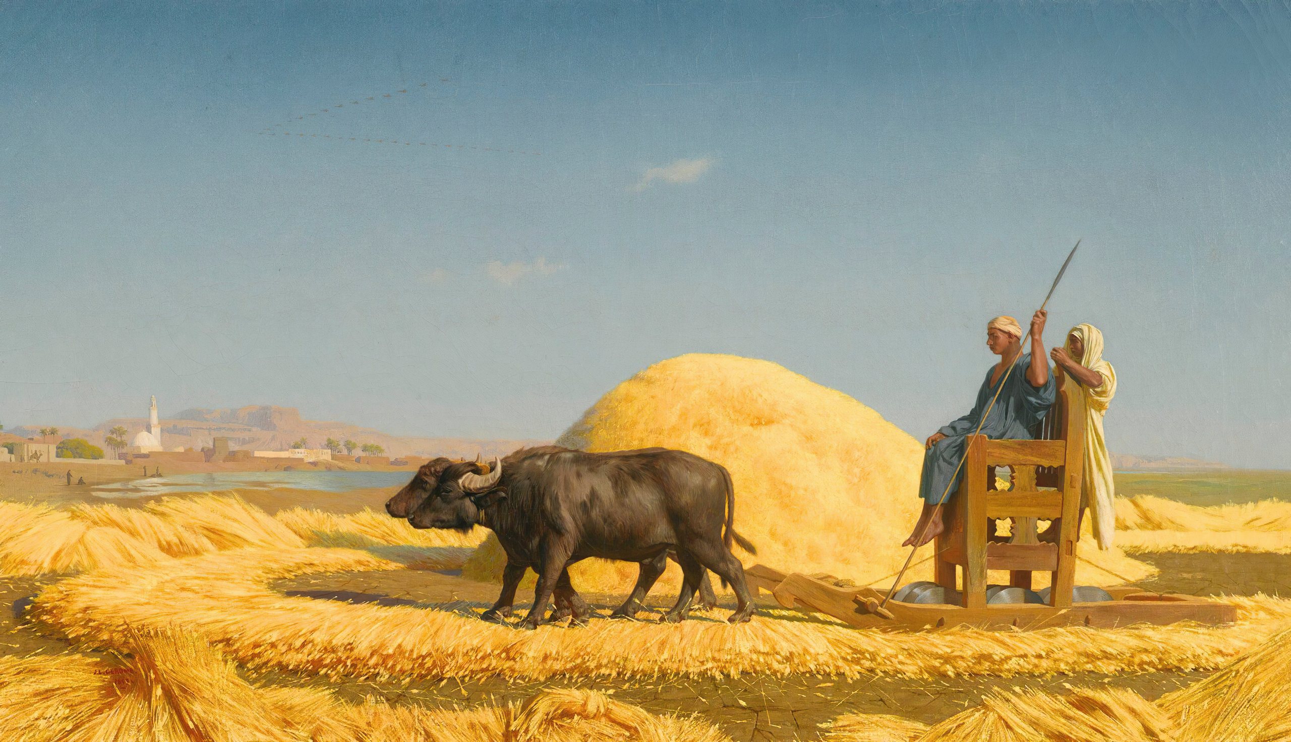 《埃及谷物脱粒机》（The Grain Threshers, Egypt）｜让-莱昂·热罗姆 Jean-Léon Gérôme｜1859