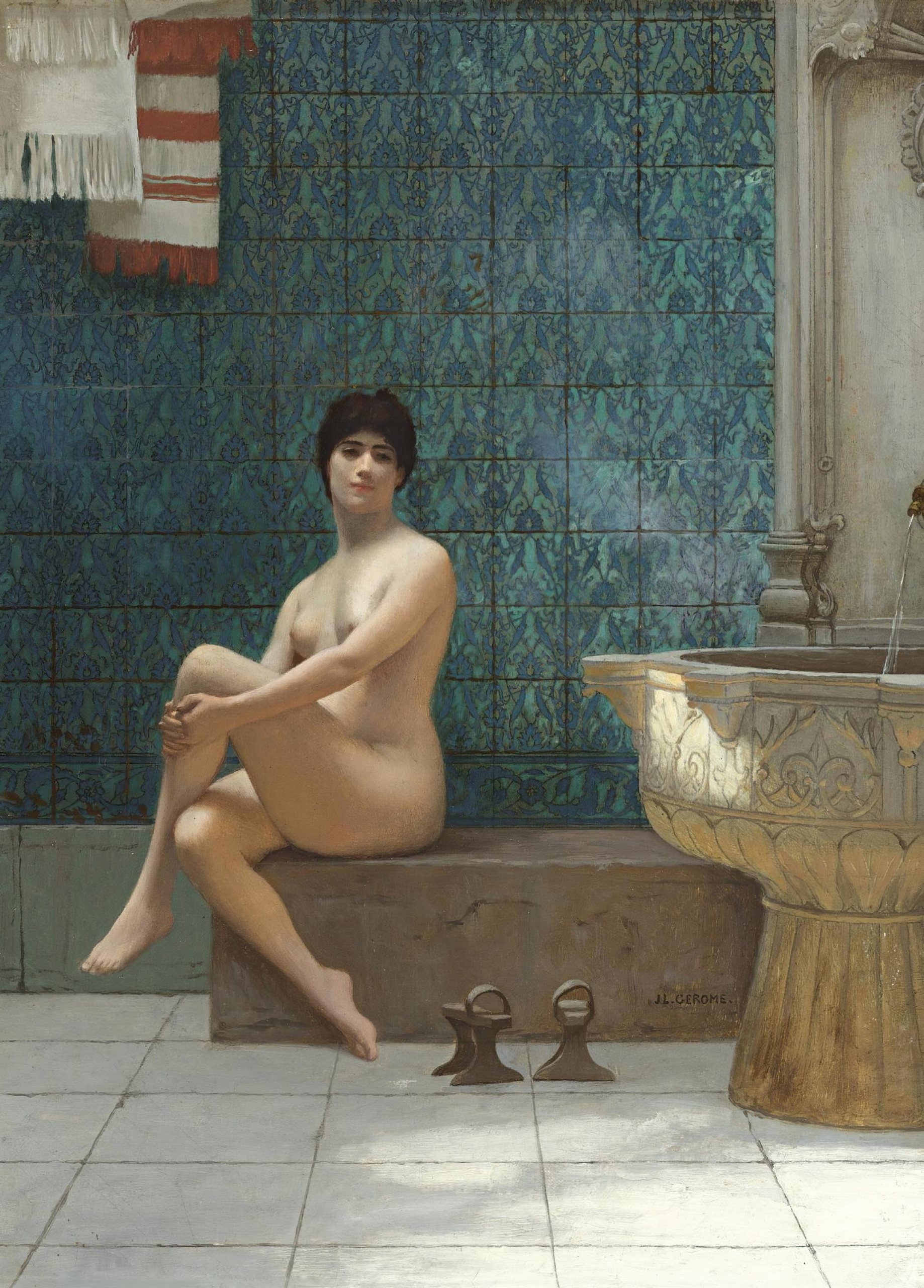 《布什泳池的沐浴者》（Bather At The Bush Pool）｜让-莱昂·热罗姆 Jean-Léon Gérôme｜不明