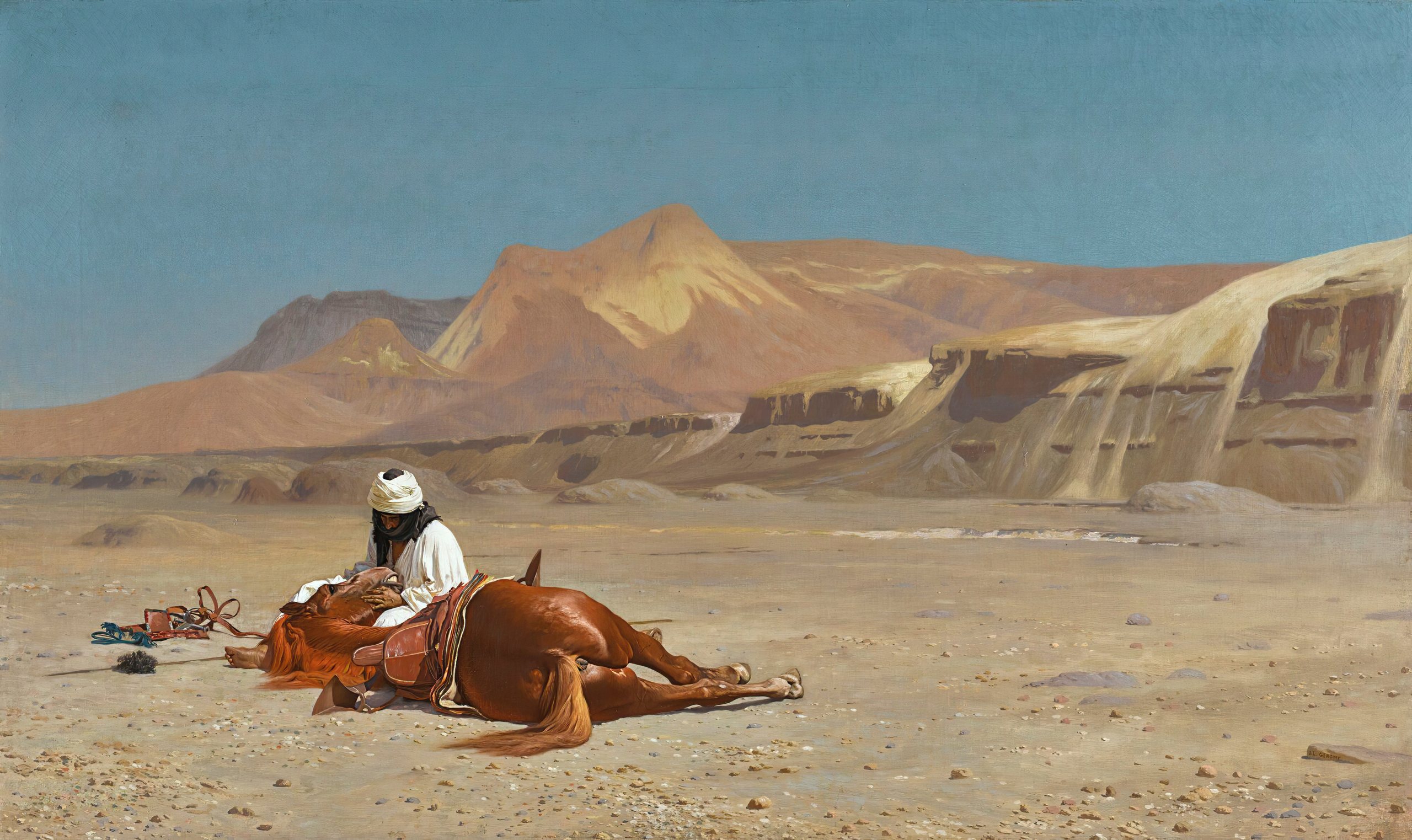 《沙漠中的骑手和他的骏马》（Rider and His Steed In The Desert）｜让-莱昂·热罗姆 Jean-Léon Gérôme｜不明