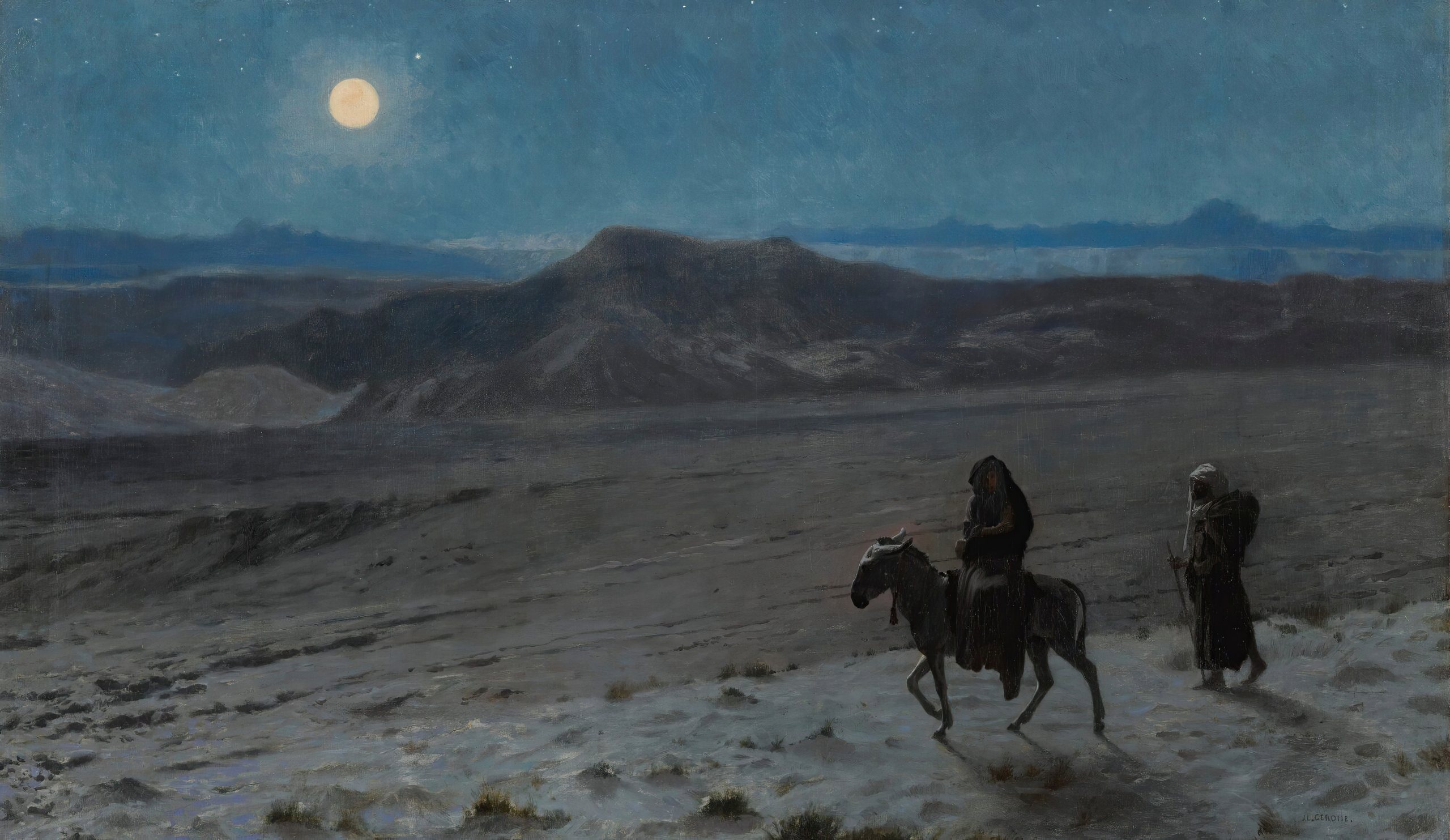 《飞往埃及（夜间）》（The Flight into Egypt (Night)）｜让-莱昂·热罗姆 Jean-Léon Gérôme｜不明