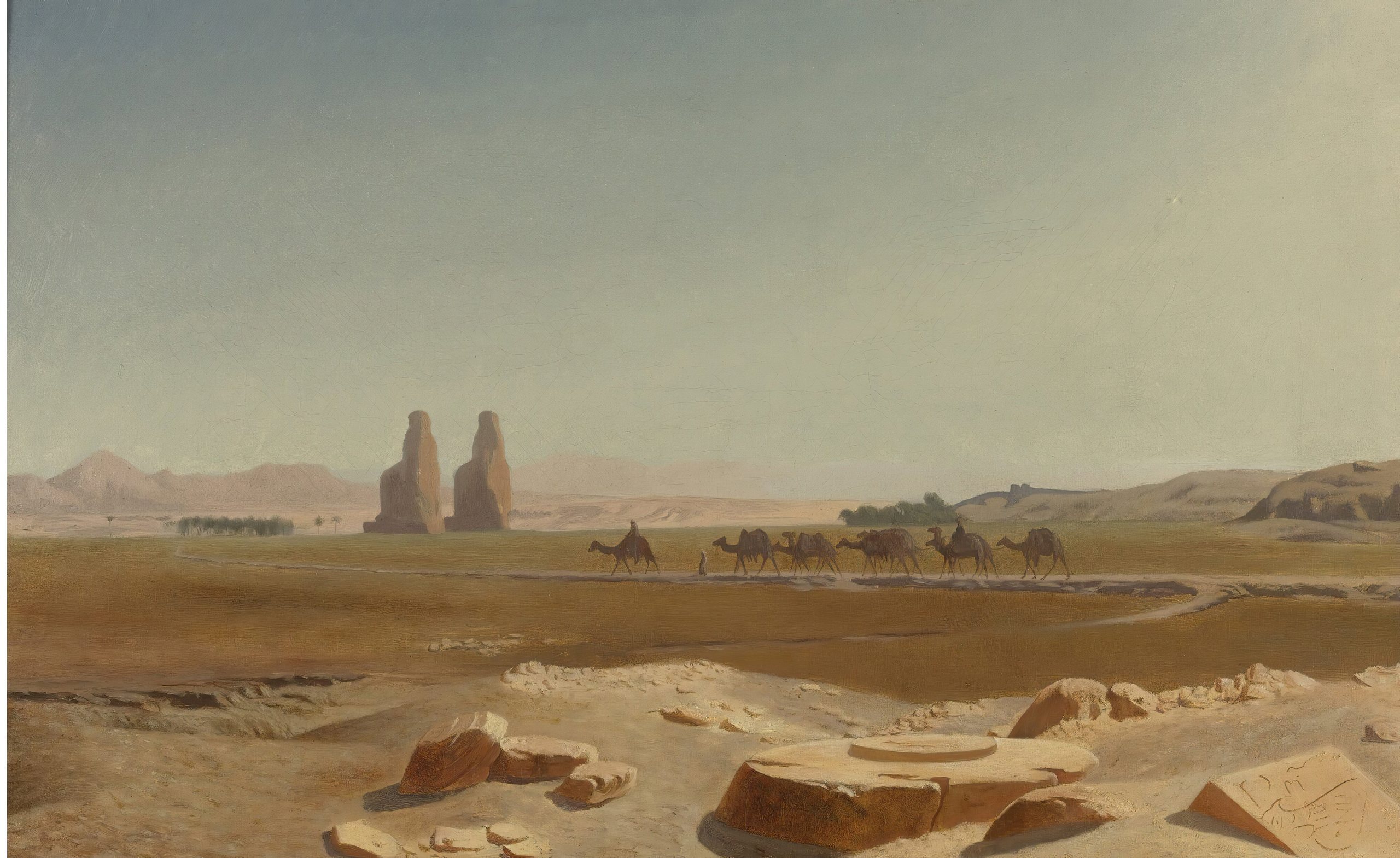 《商队经过底比斯门农巨像》（Caravan Passing The Colossi Of Memnon, Thebes）｜让-莱昂·热罗姆 Jean-Léon Gérôme｜不明
