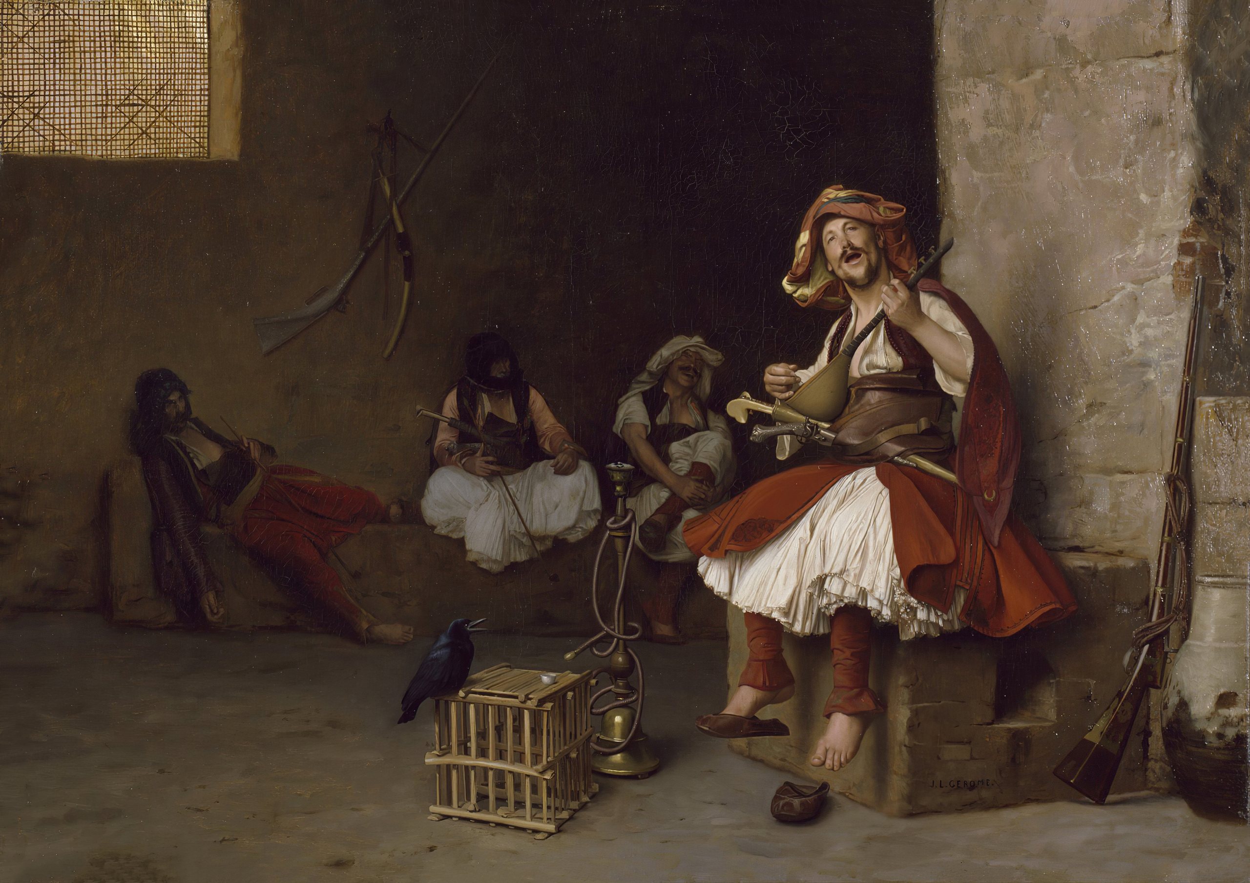 《债务巴祖克歌唱》（Debt-Bazouk Singing）｜让-莱昂·热罗姆 Jean-Léon Gérôme｜1868