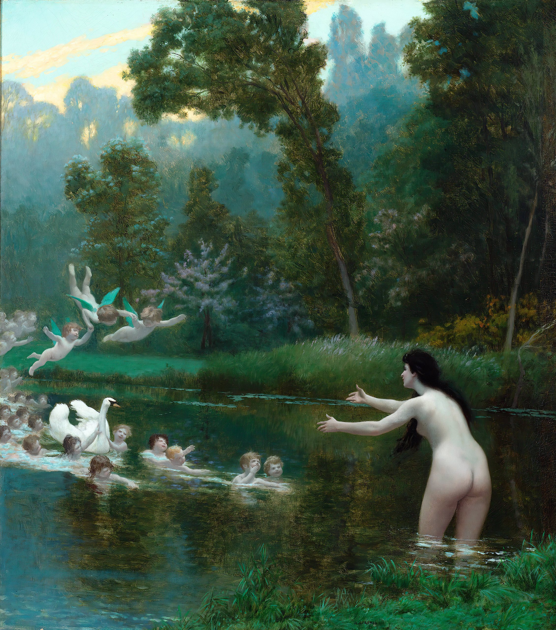 《丽达与天鹅》（Leda And The Swan）｜让-莱昂·热罗姆 Jean-Léon Gérôme｜1895