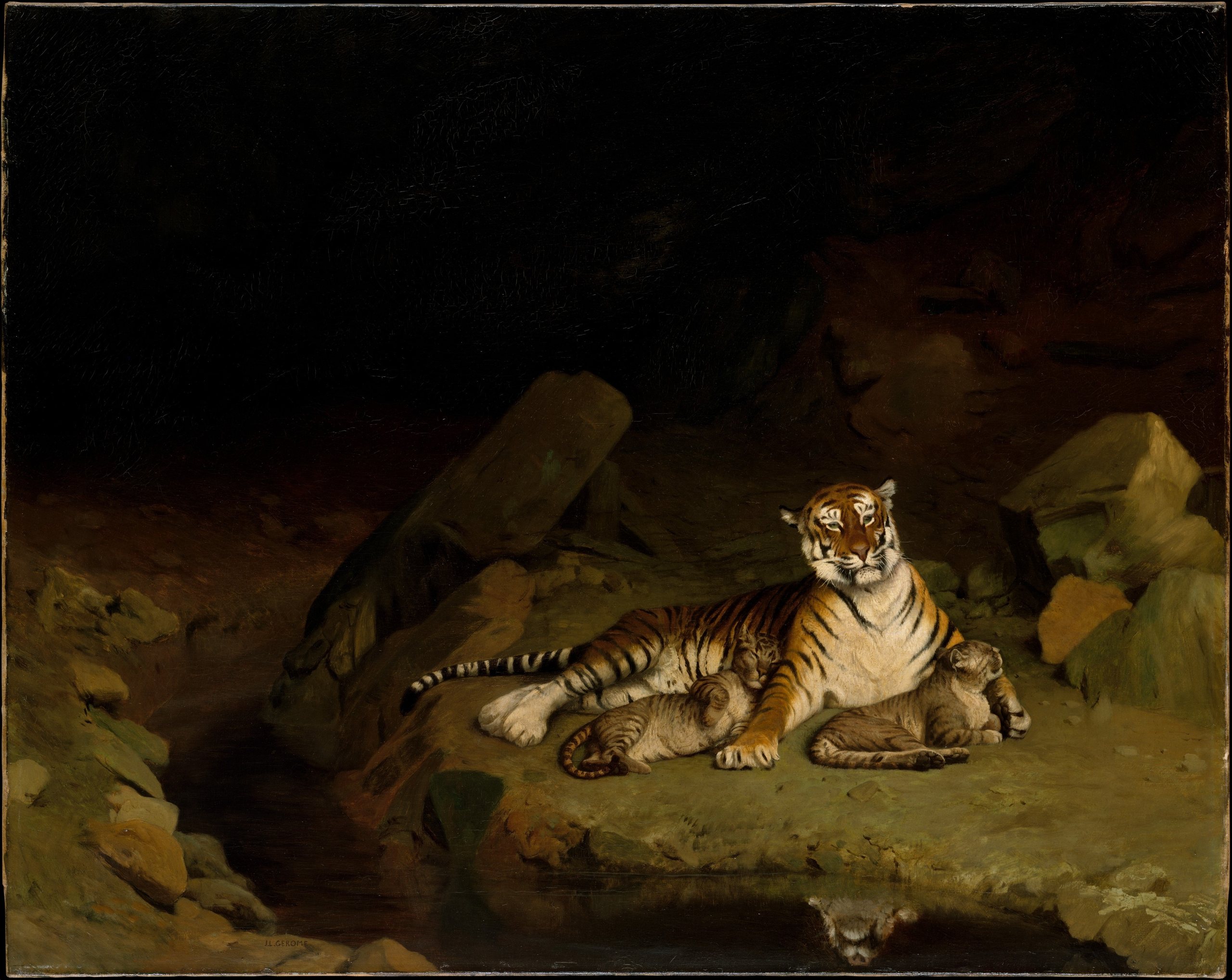 《老虎和小熊》（Tiger and Cubs）｜让-莱昂·热罗姆 Jean-Léon Gérôme｜1884