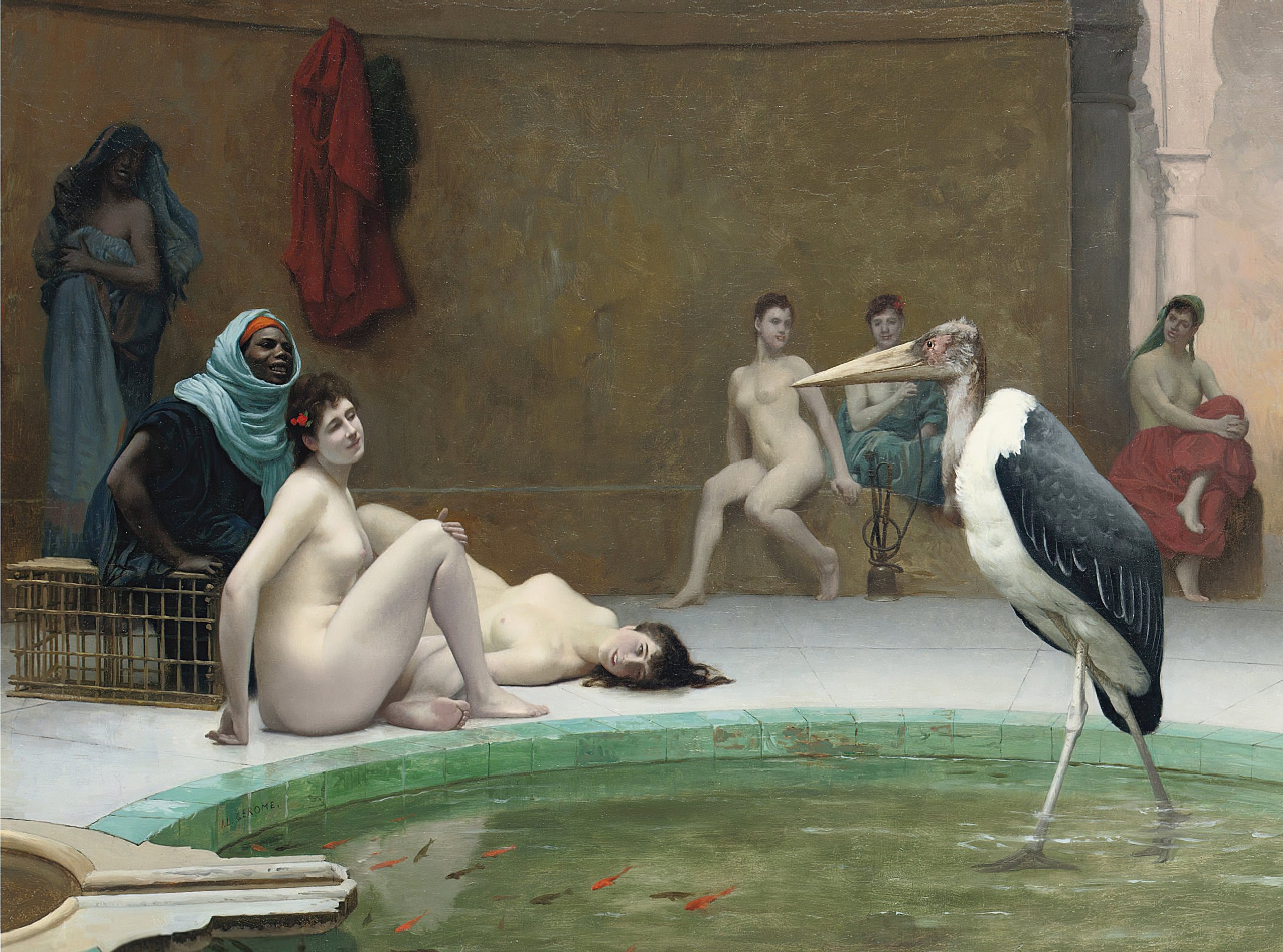 《Le Marabout 在后宫浴室》（Le Marabout in the Harem bath）｜让-莱昂·热罗姆 Jean-Léon Gérôme｜不明