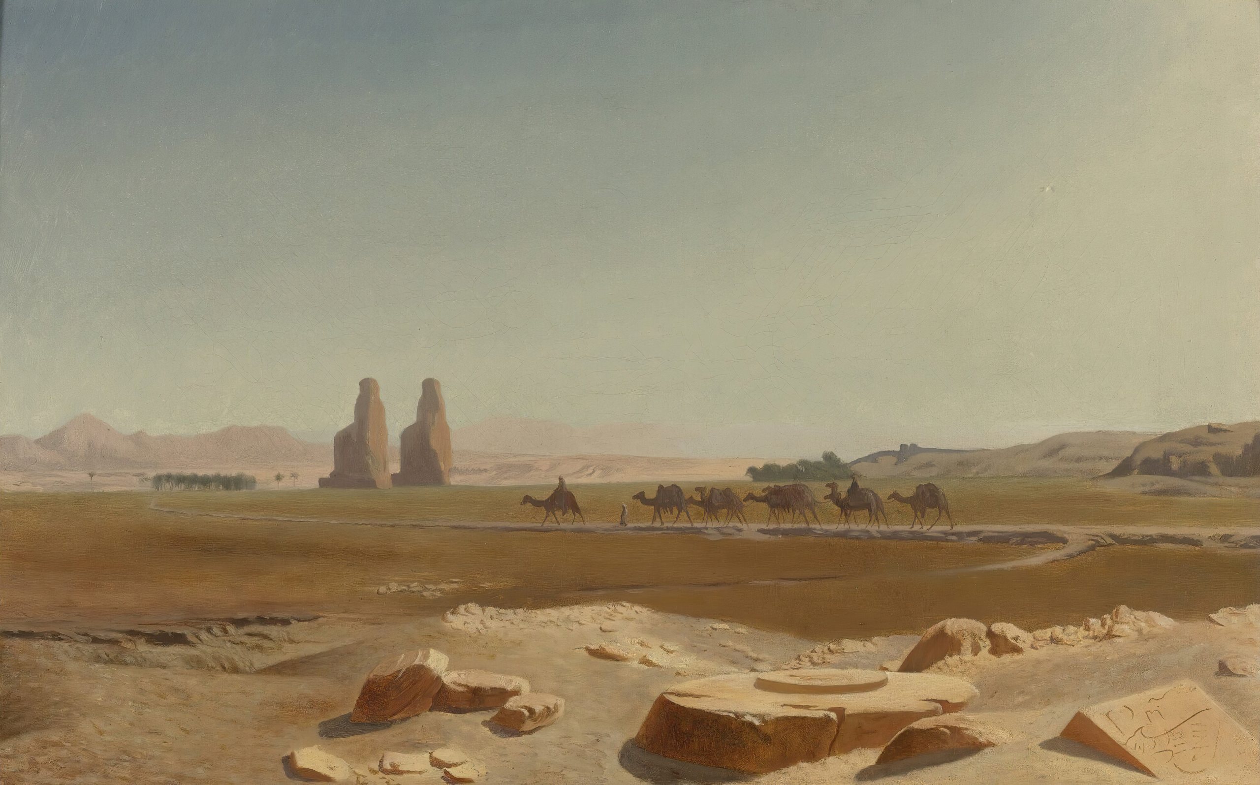 《商队经过底比斯门农巨像》（Caravan Passing The Colossi Of Memnon, Thebes）｜让-莱昂·热罗姆 Jean-Léon Gérôme｜不明