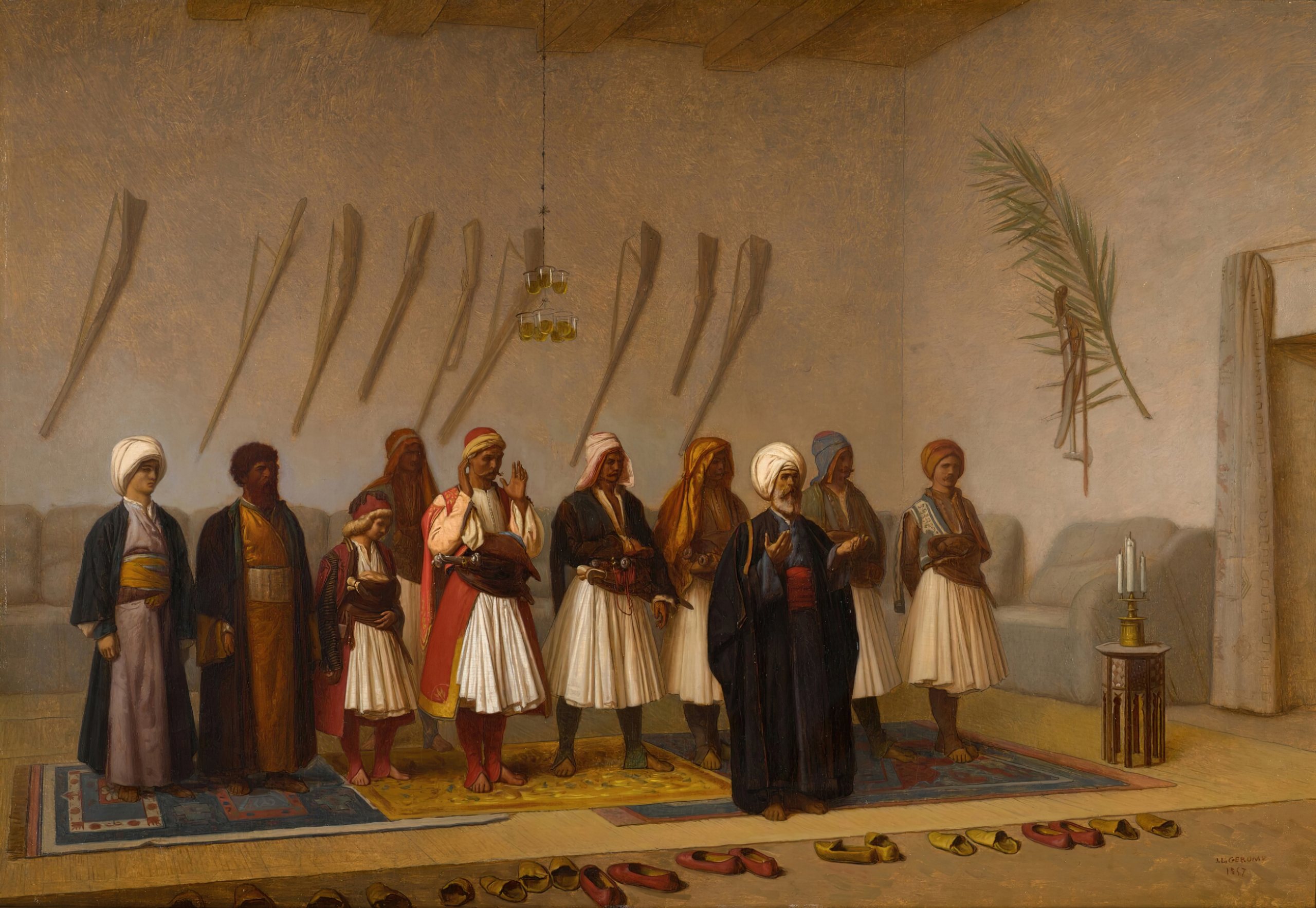 《在阿尔诺酋长之家祈祷》（Prayer in the House of the Arnaut Chief）｜让-莱昂·热罗姆 Jean-Léon Gérôme｜1857