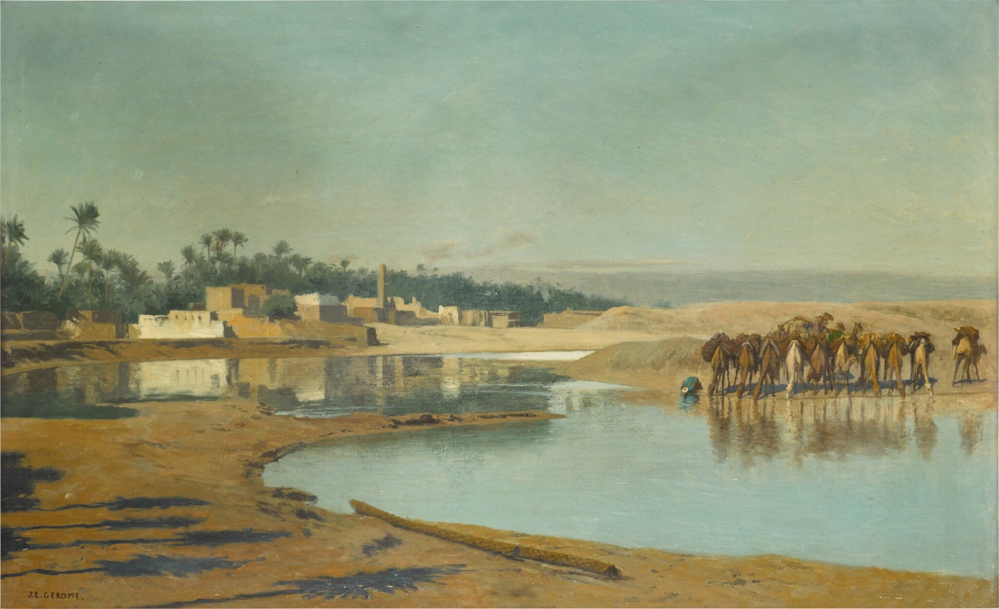 《沙漠中饮水的骆驼》（Camels Watering in the Desert）｜让-莱昂·热罗姆 Jean-Léon Gérôme｜不明