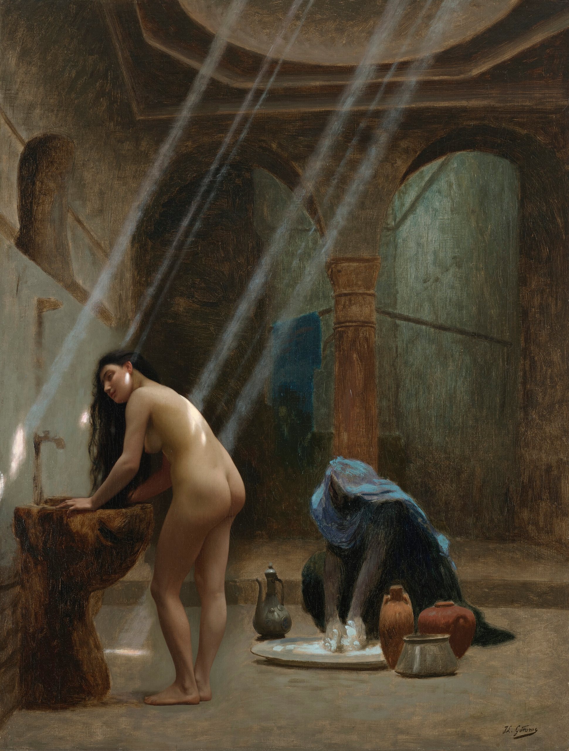 《摩尔式浴室，素描》（A Moorish bath, sketch）｜让-莱昂·热罗姆 Jean-Léon Gérôme｜约 1870