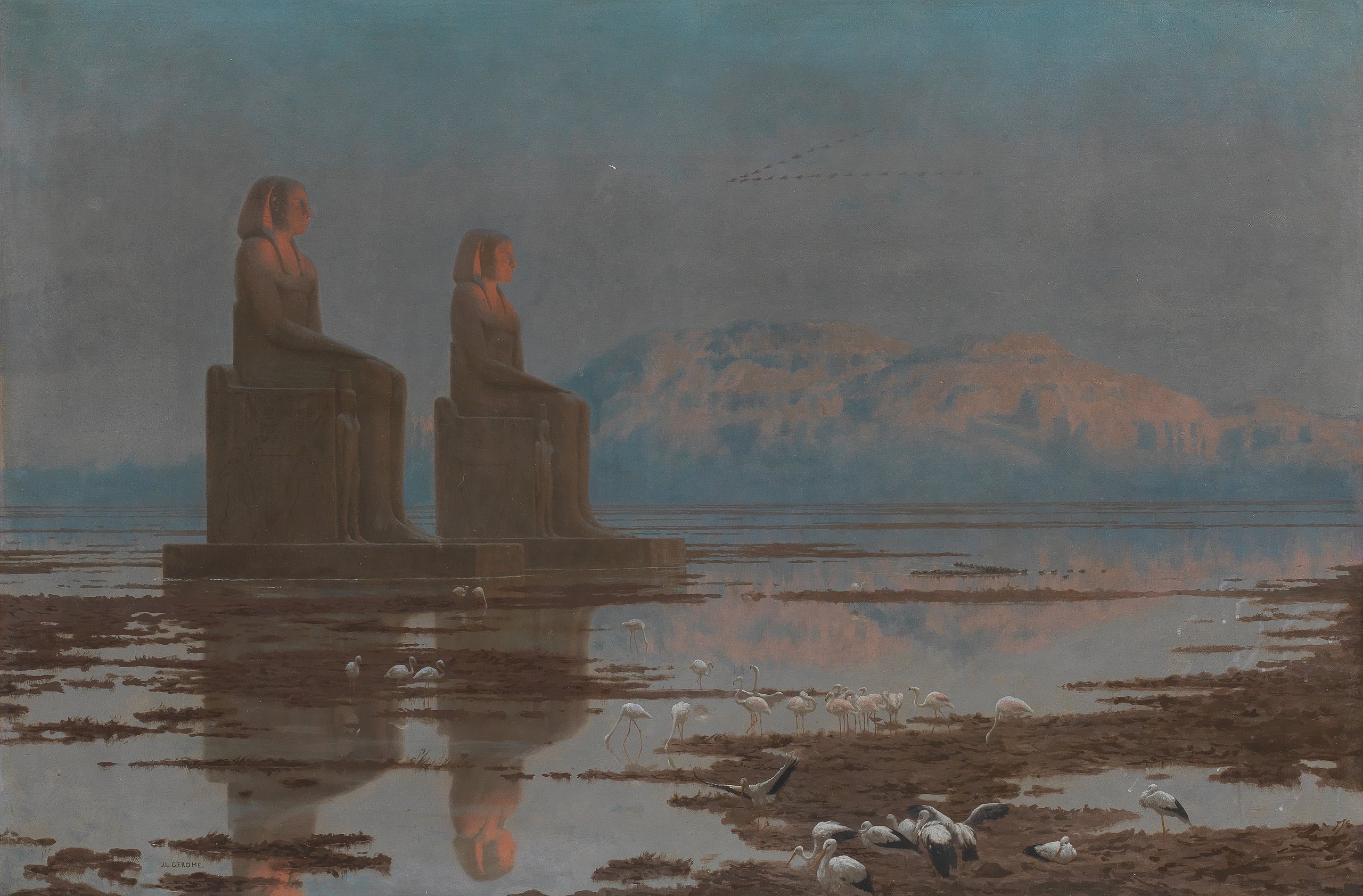 《洪水泛滥的尼罗河，底比斯》（The Nile in flood, Thebes）｜让-莱昂·热罗姆 Jean-Léon Gérôme｜不明