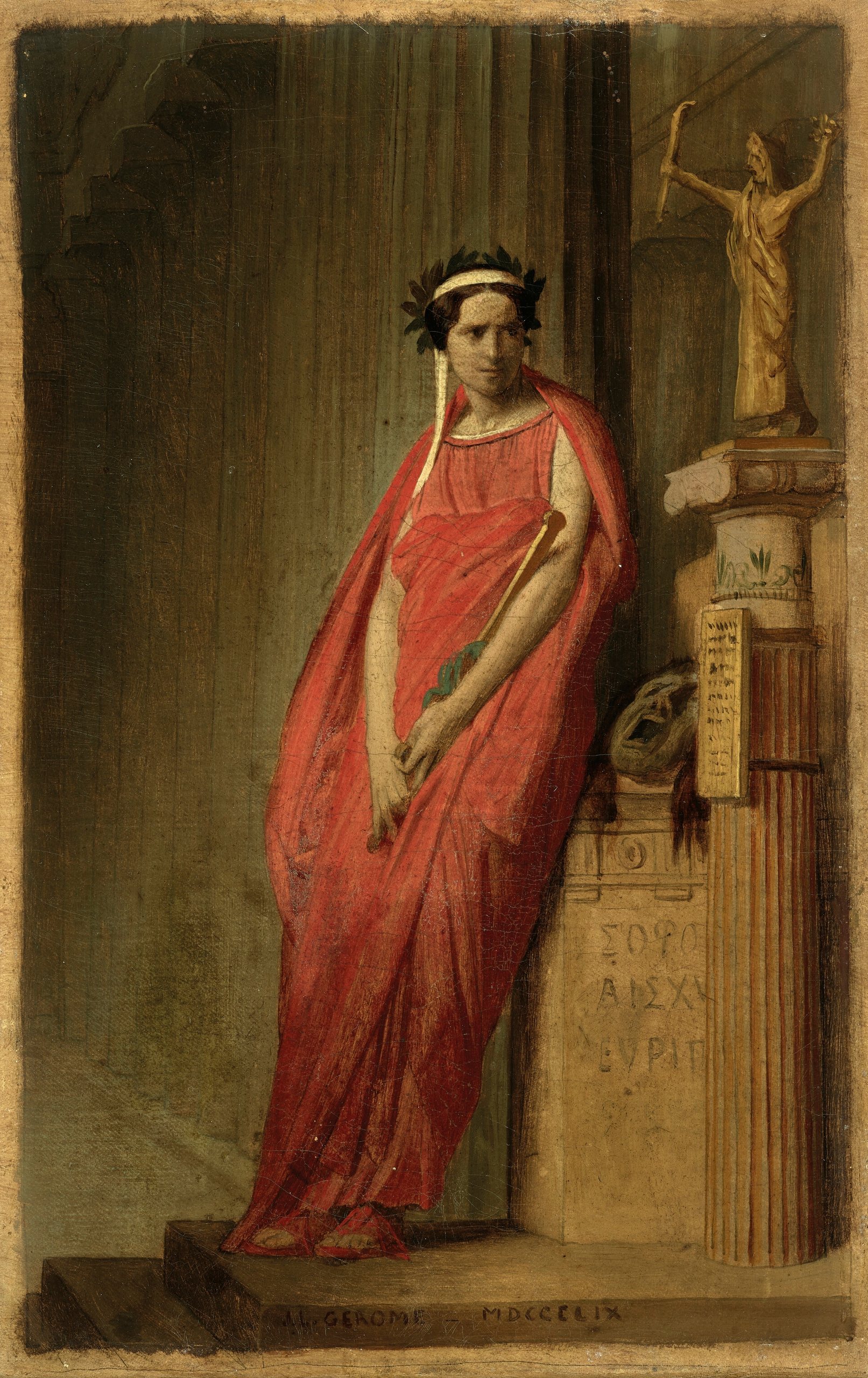 《雷切尔·费利克斯 (Rachel Félix，1821-1858) 饰演悲剧缪斯墨尔波墨涅 (Melpomene) 的肖像草图》（Sketch for the portrait of Rachel Félix (1821–1858) as Melpomene, muse of tragedy）｜让-莱昂·热罗姆 Jean-Léon Gérôme｜1859