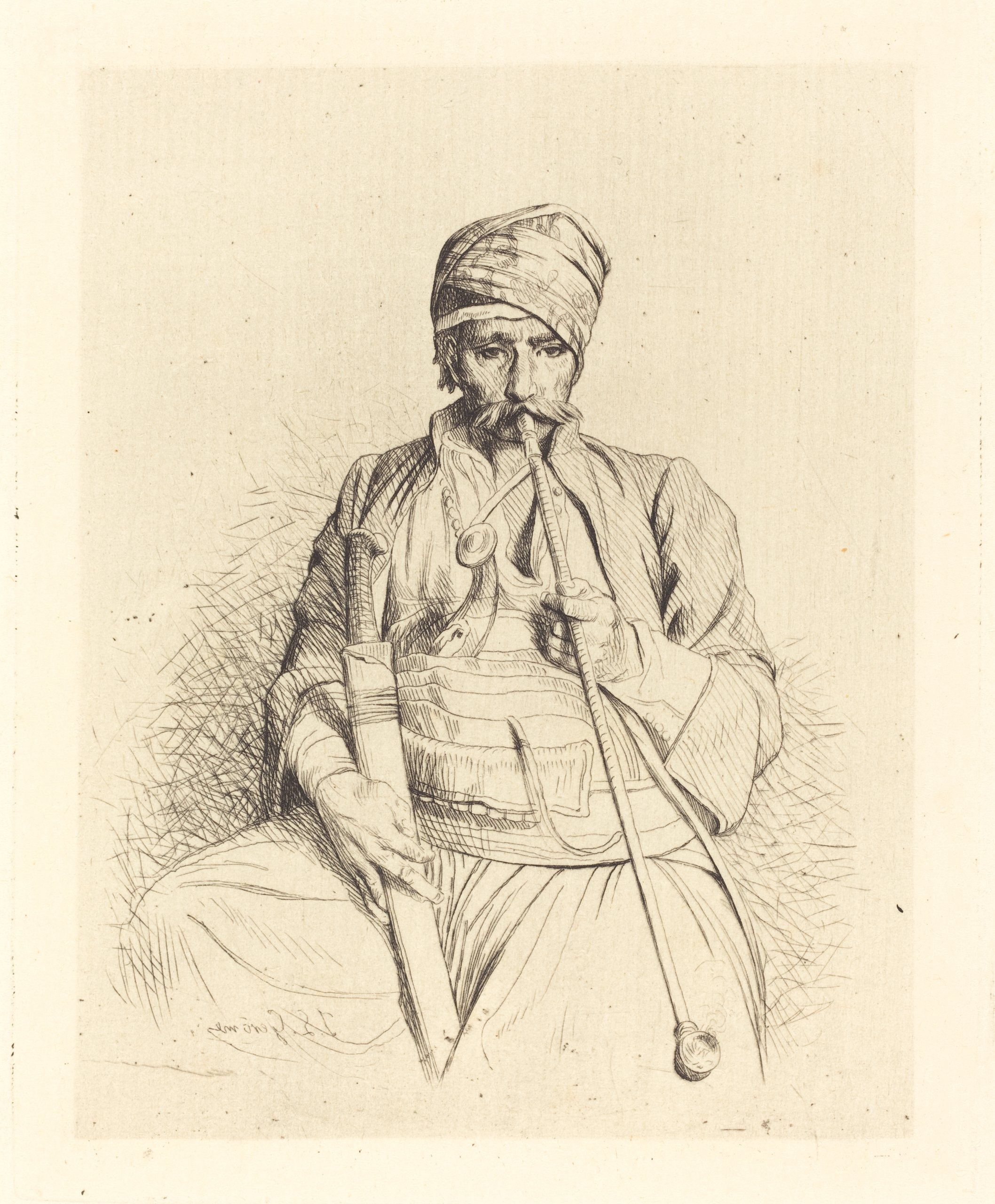 《坐着的阿拉伯人拿着烟斗》（Seated Arab with Pipe）｜让-莱昂·热罗姆 Jean-Léon Gérôme｜约 1864