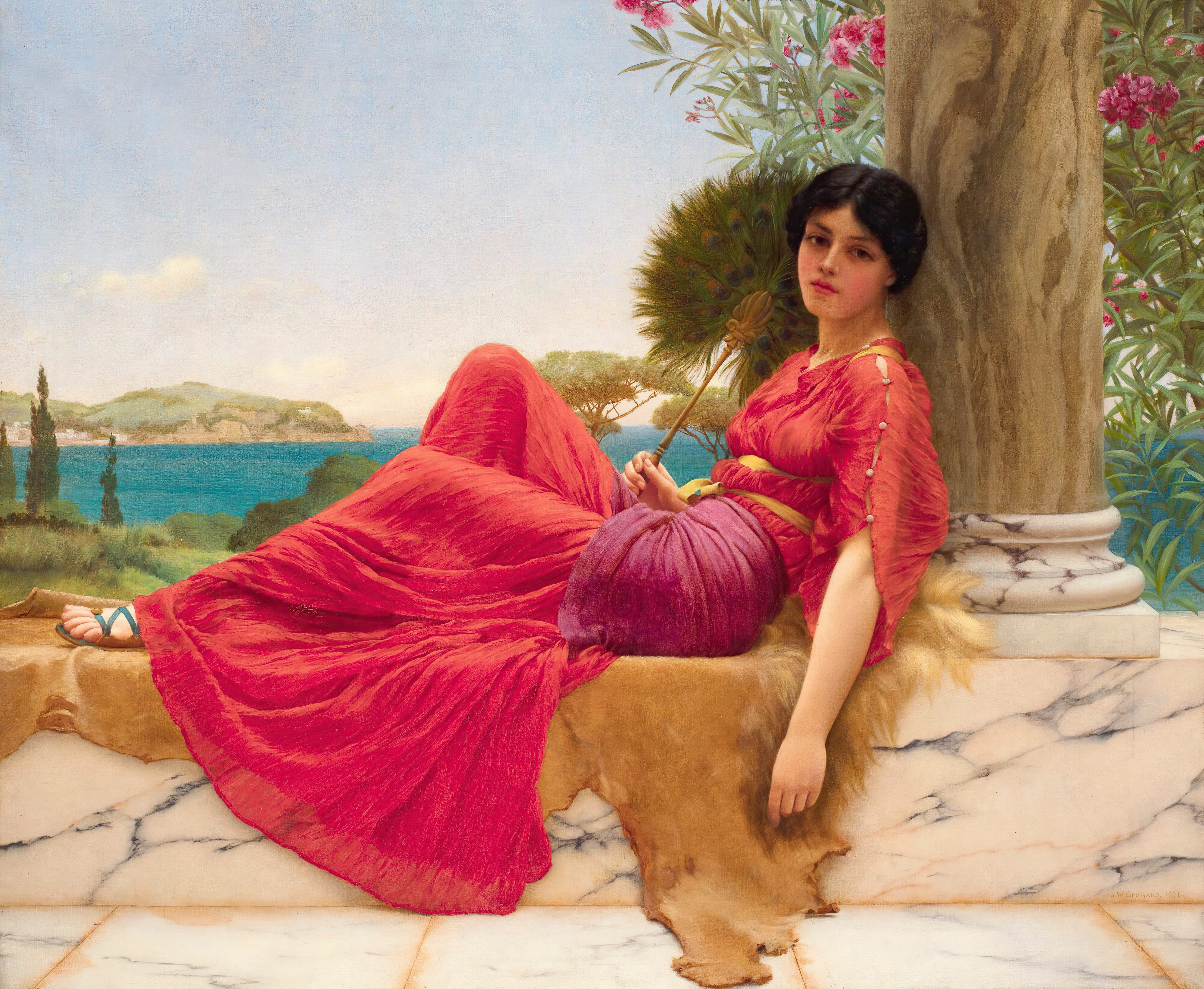 《靠在柱子上》（Leaning Against A Column）｜约翰·威廉·戈德沃德 John William Godward｜1901