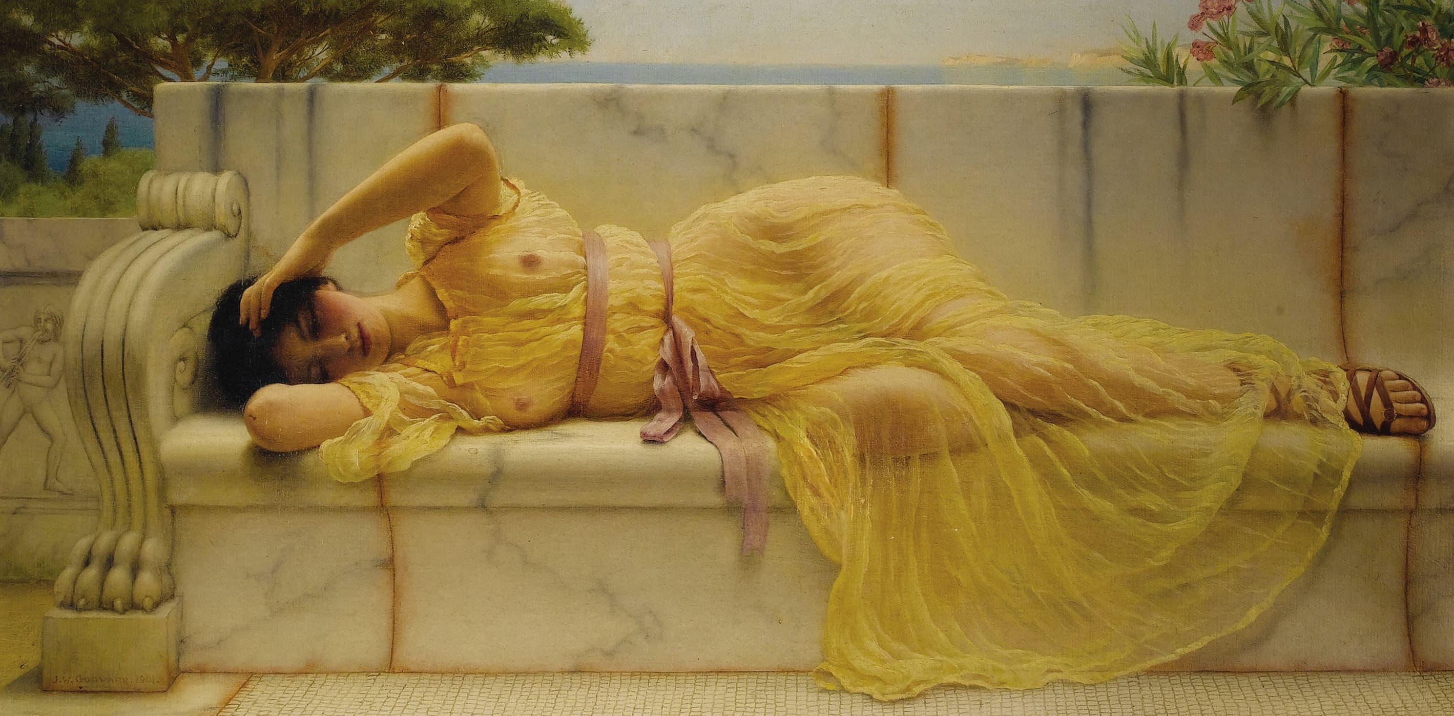 《穿黄色帷幔的女孩》（Girl in Yellow Drapery）｜约翰·威廉·戈德沃德 John William Godward｜1901