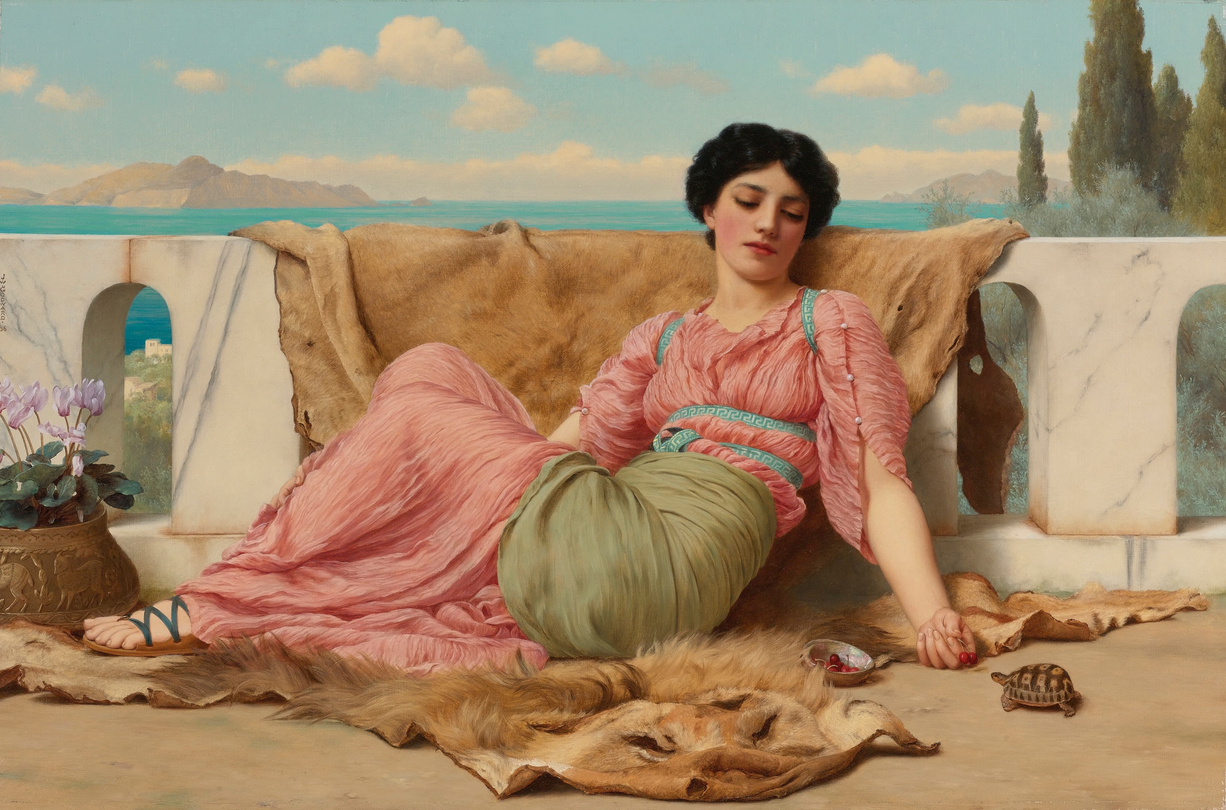 《安静的宠物》（The Quiet Pet）｜约翰·威廉·戈德沃德 John William Godward｜1906