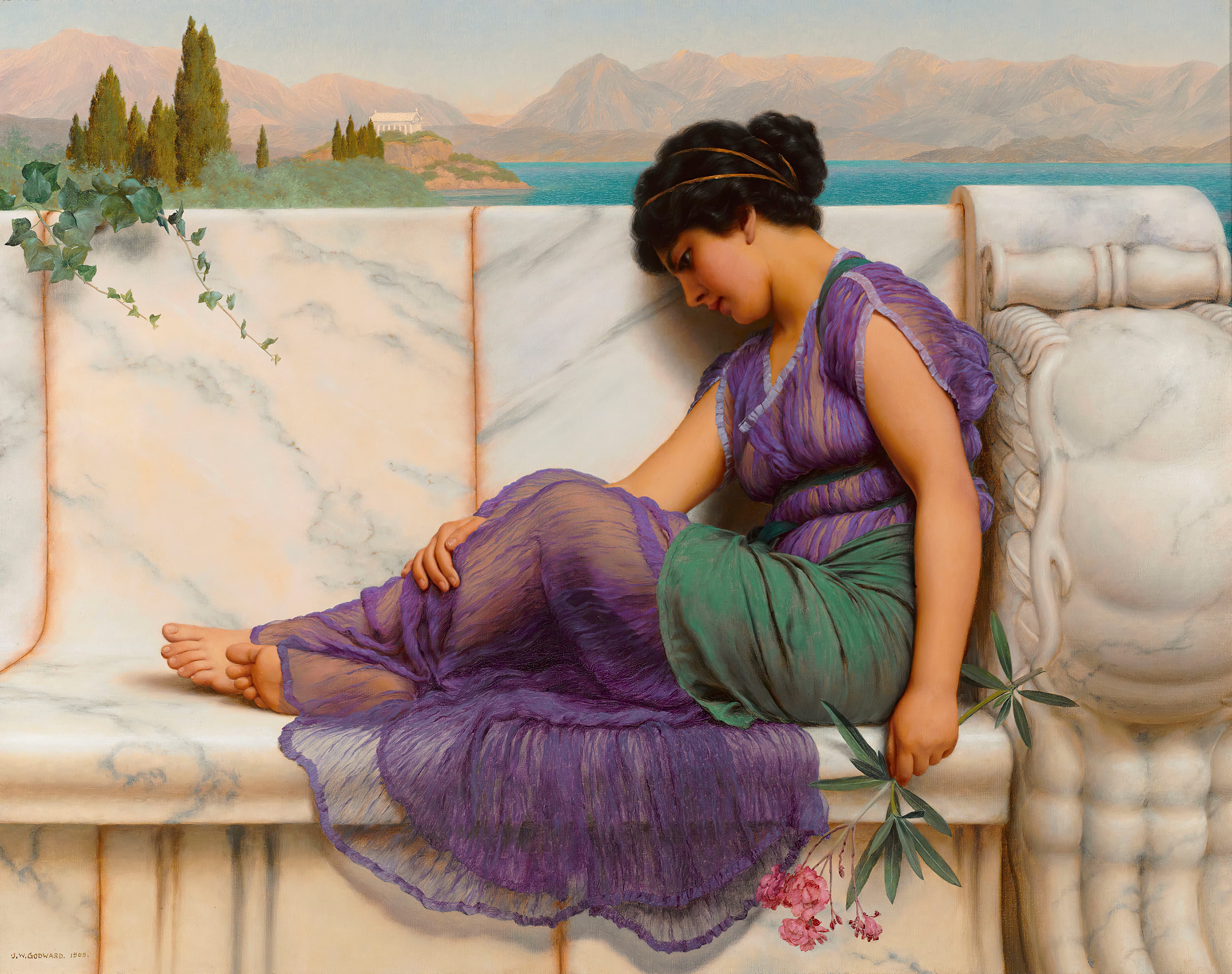 《夏日闲散；白日梦》（Summer Idleness; Day Dreams）｜约翰·威廉·戈德沃德 John William Godward｜1909