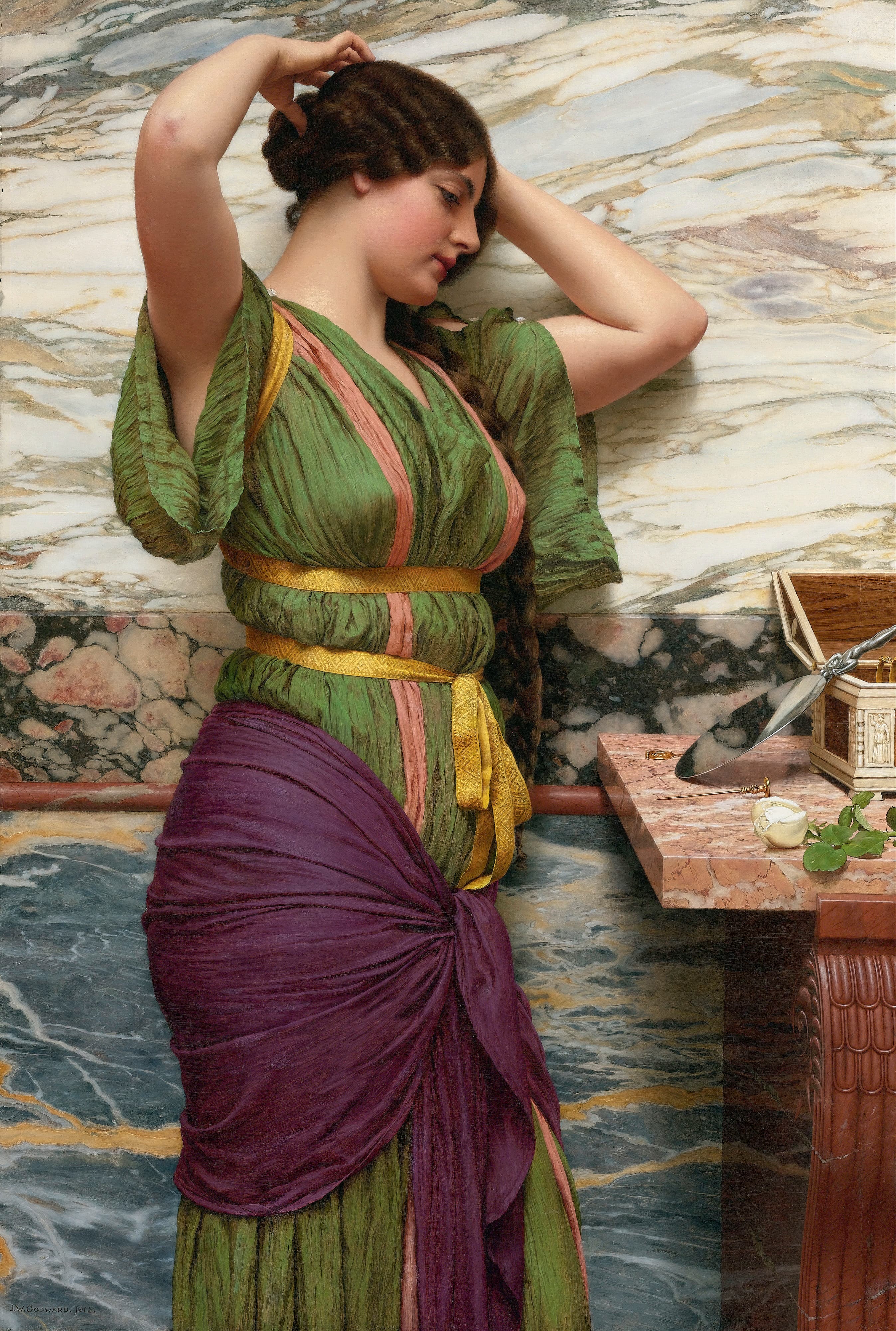 《公平的反思》（A Fair Reflection）｜约翰·威廉·戈德沃德 John William Godward｜1915