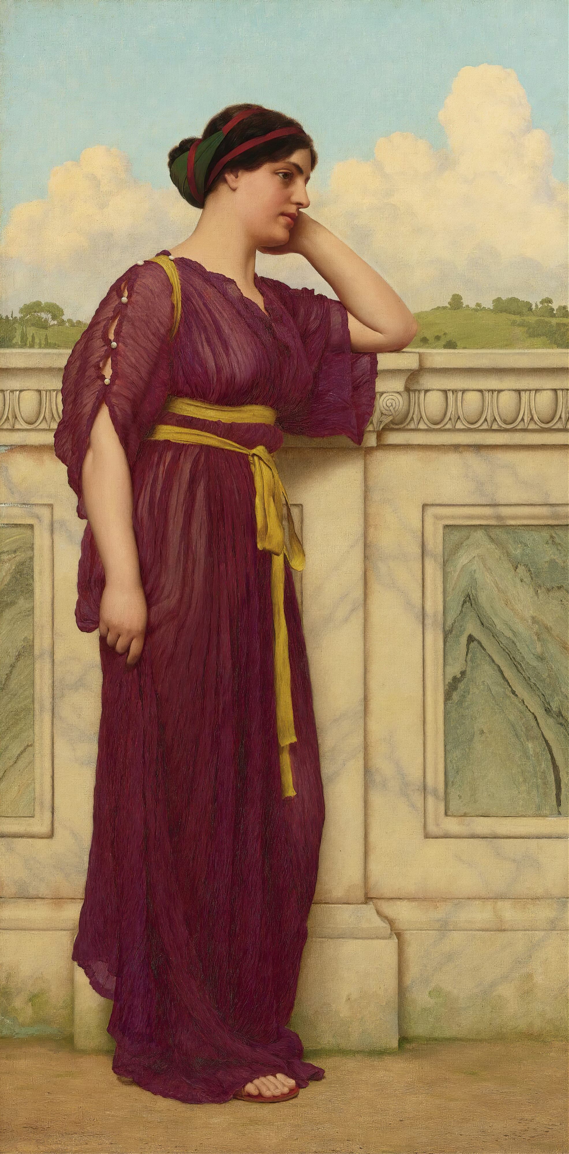 《软瀑布黄昏》（Soft Falls The Eventide）｜约翰·威廉·戈德沃德 John William Godward｜1916