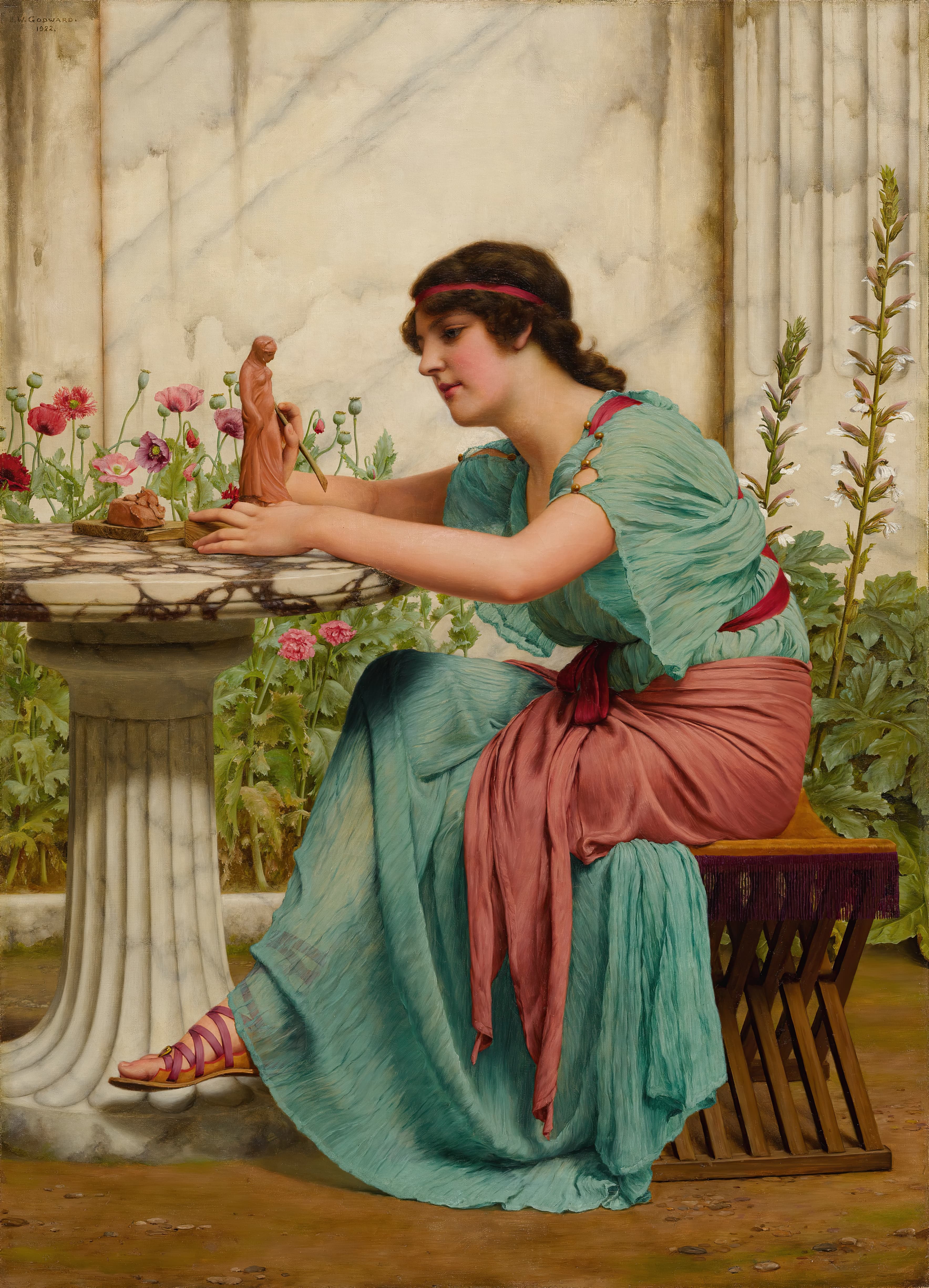 《业余爱好者》（A Dilettante）｜约翰·威廉·戈德沃德 John William Godward｜1922