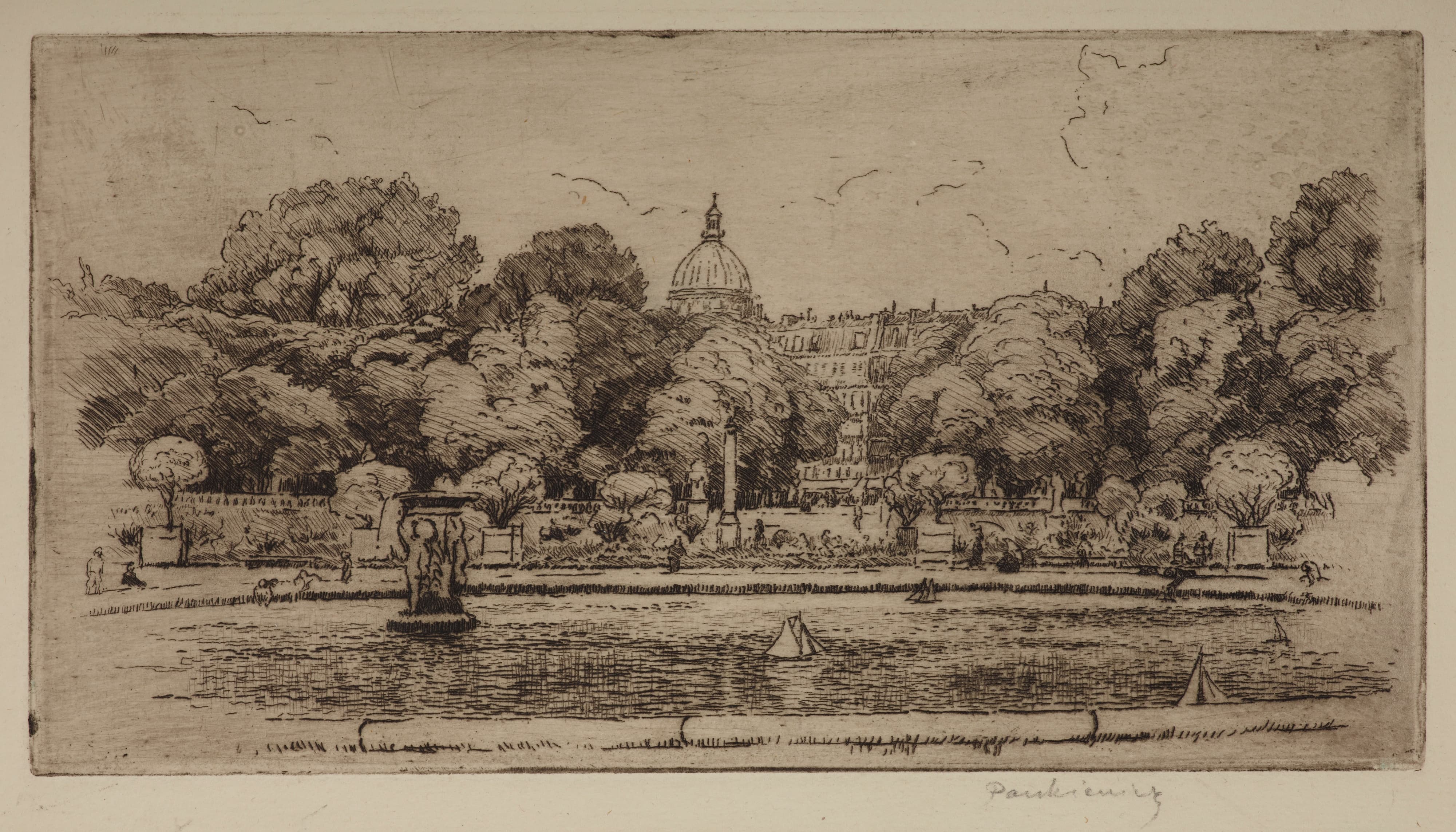 《巴黎卢森堡花园，可欣赏万神殿圆顶》（The Jardin du Luxembourg in Paris with a view of the dome of the Pantheon）｜约瑟夫·潘凯维奇 Józef Pankiewicz｜1906