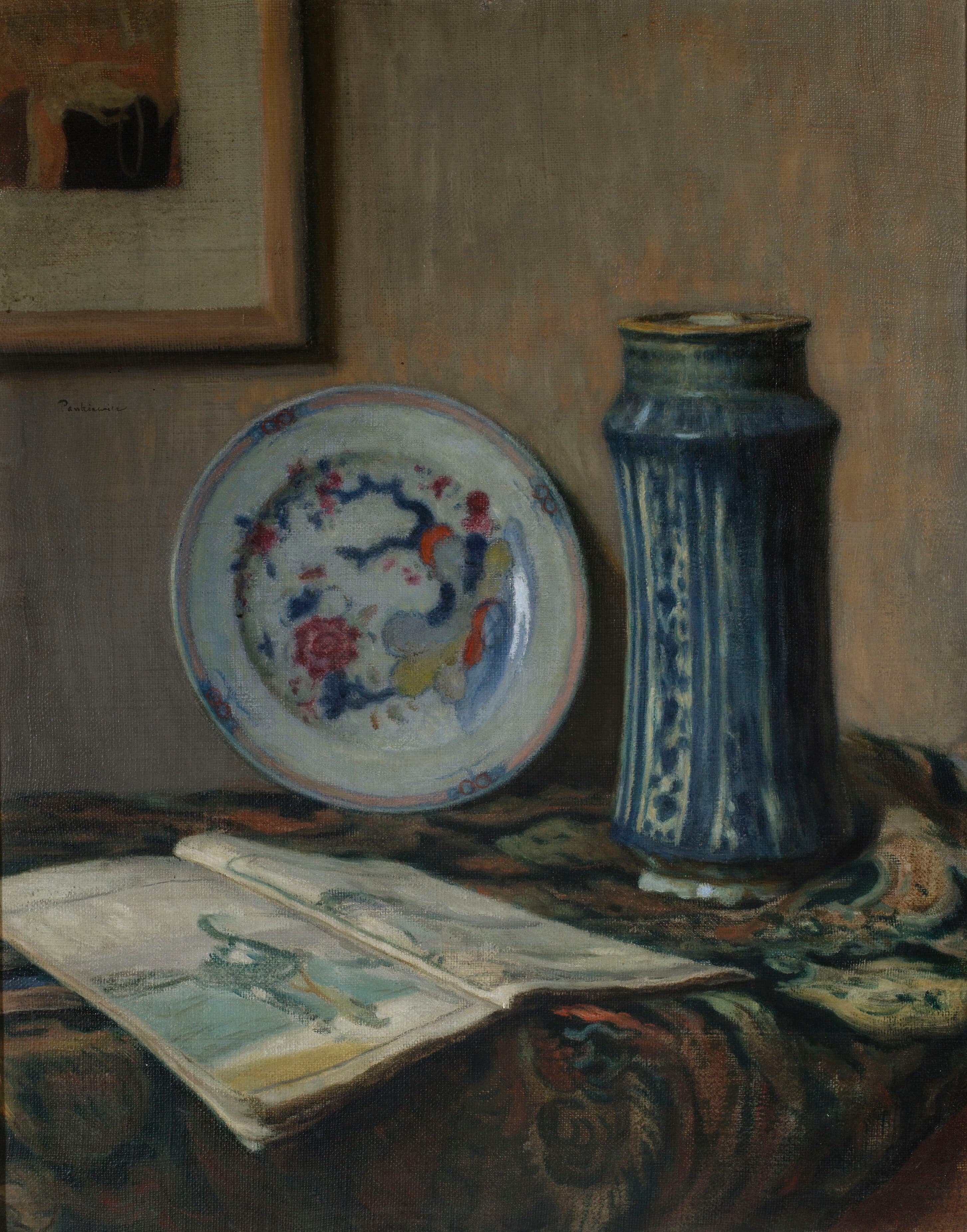 《有陶瓷的静物（有蓝色花瓶的静物）》（Still life with ceramics (Still life with a blue vase)）｜约瑟夫·潘凯维奇 Józef Pankiewicz｜1907