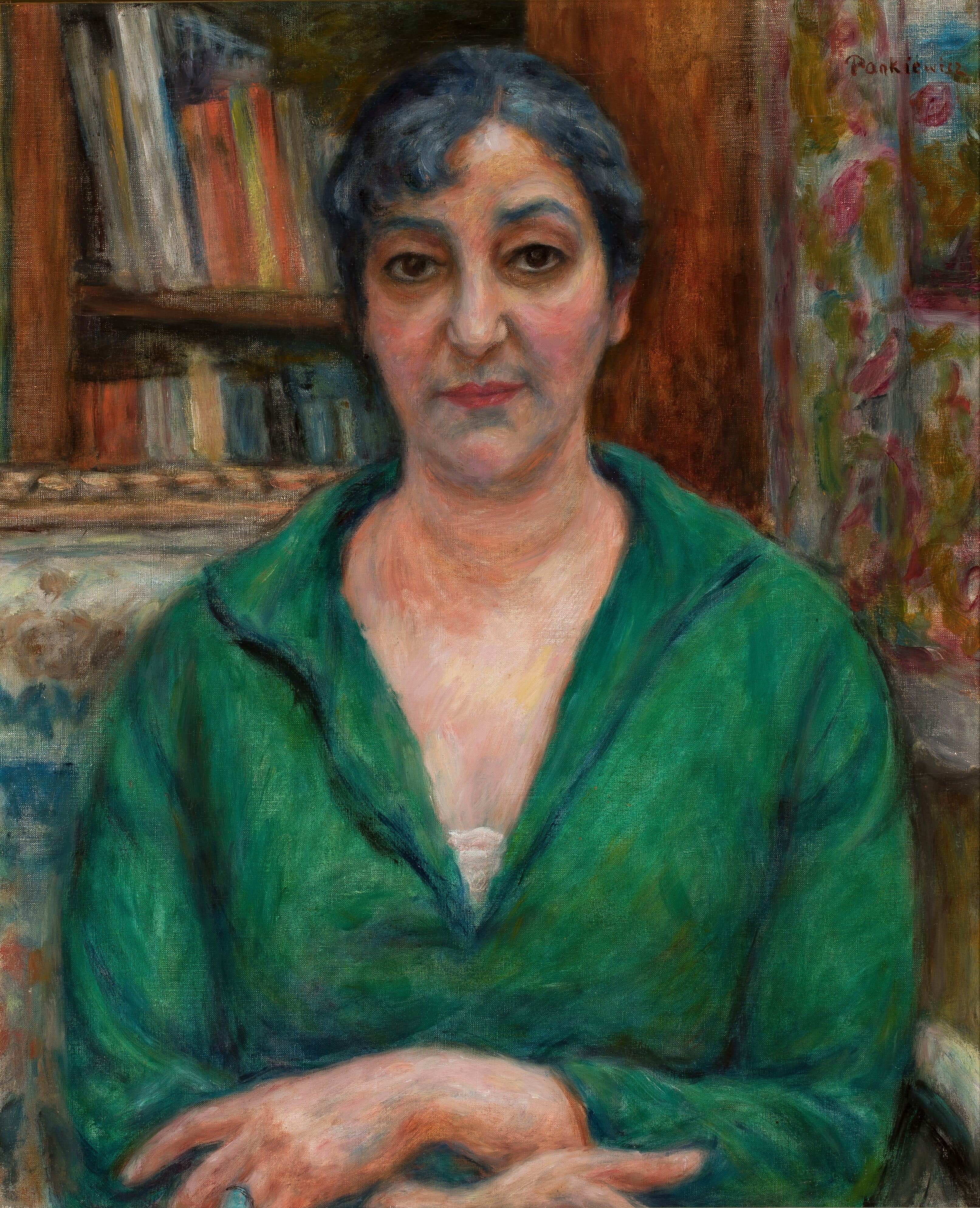 《穿着绿色毛衣的妻子的肖像》（Wife’s portrait in a green sweater）｜约瑟夫·潘凯维奇 Józef Pankiewicz｜1921