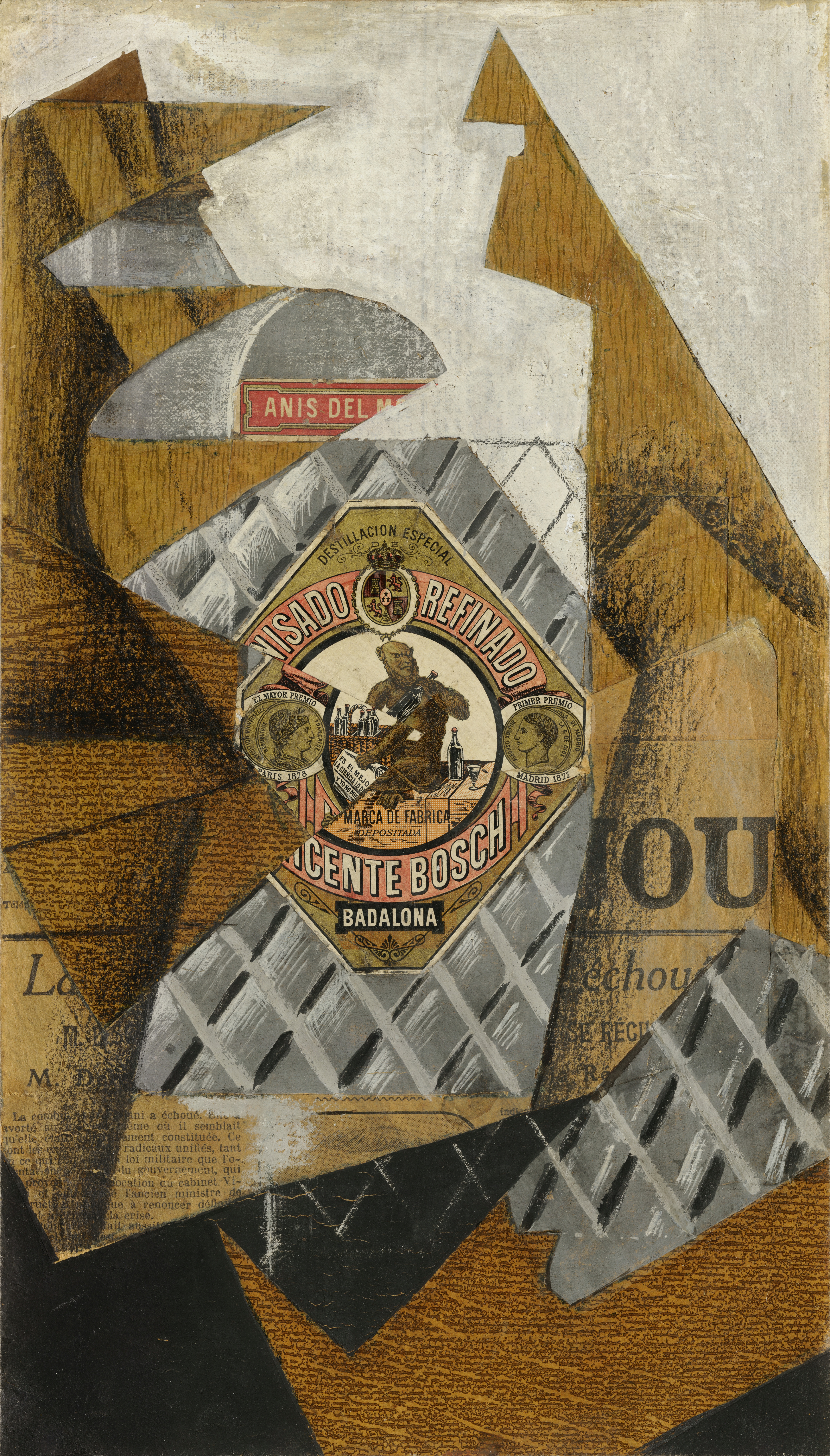 《一瓶茴香酒》（the bottle of anis del mono）｜胡安·格里斯 Juan Gris｜1914