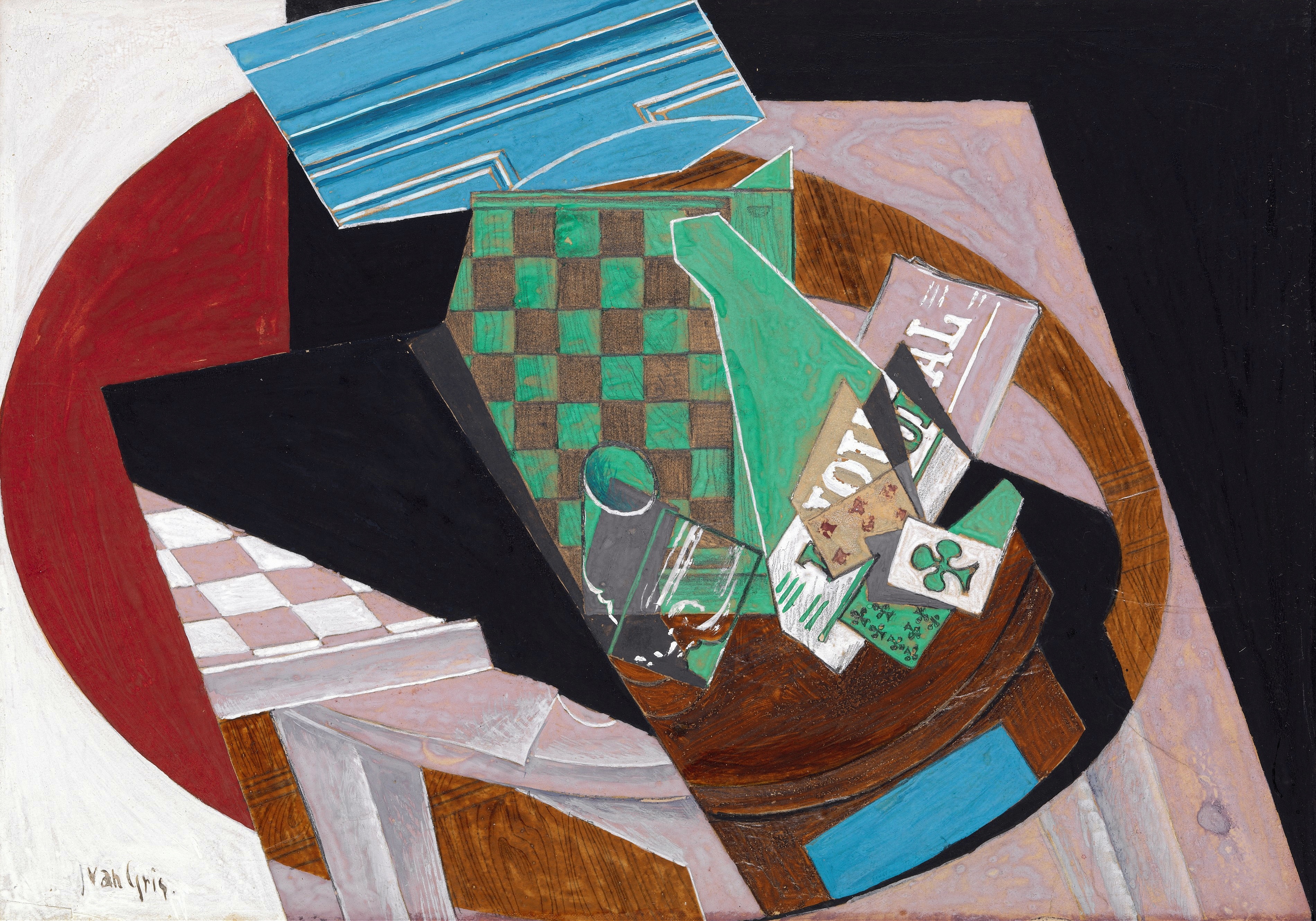 《棋盘和扑克牌》（checkerboard and playing cards）｜胡安·格里斯 Juan Gris｜1915