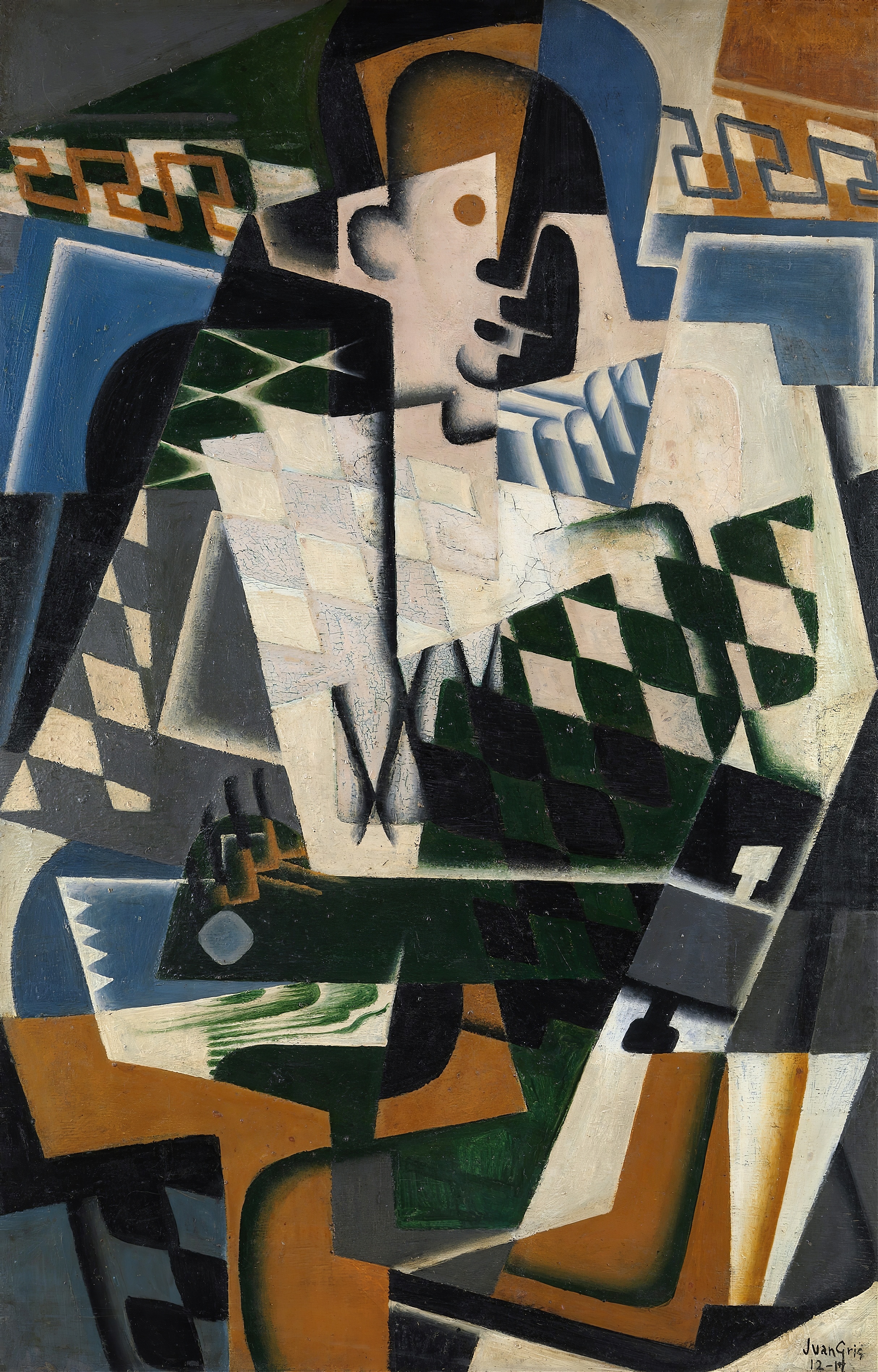 《拿着吉他的丑角》（harlequin with a guitar）｜胡安·格里斯 Juan Gris｜1917