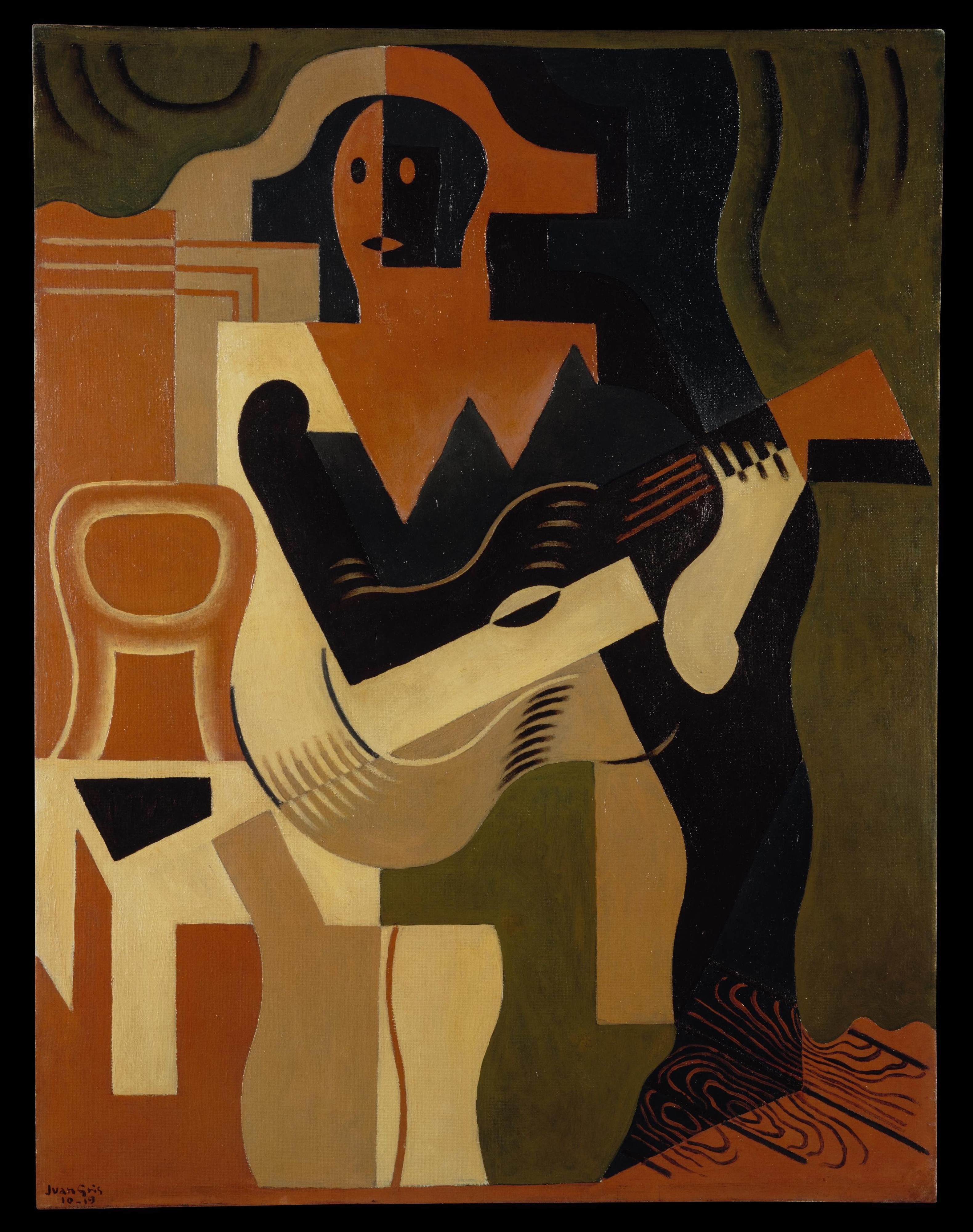 《丑角 assis a la Guitare 丑角坐在吉他旁》（arlequin assis a la guitare harlequin sitting with guitar）｜胡安·格里斯 Juan Gris｜1919