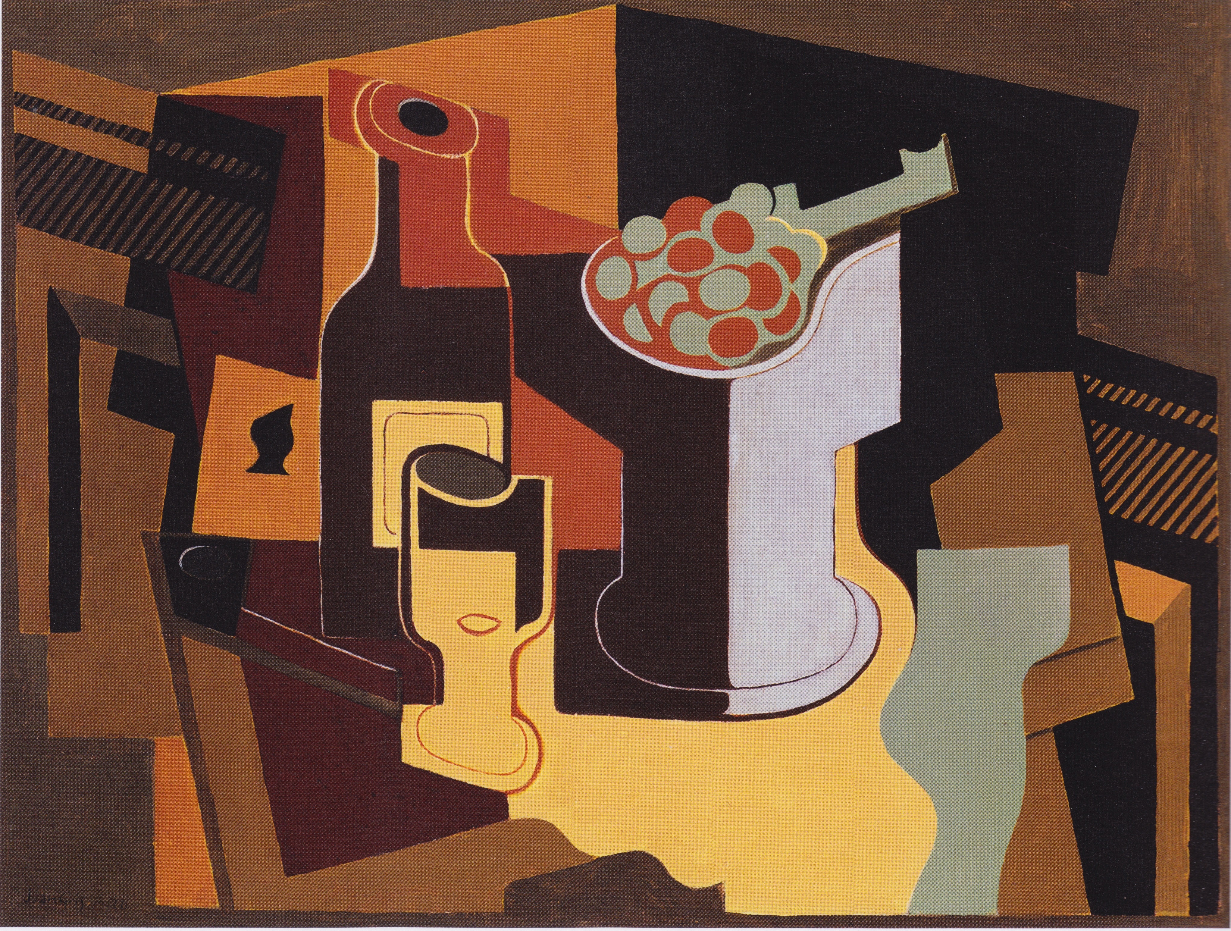 《瓶子和水果盘》（bottle and fruit bowl）｜胡安·格里斯 Juan Gris｜1920