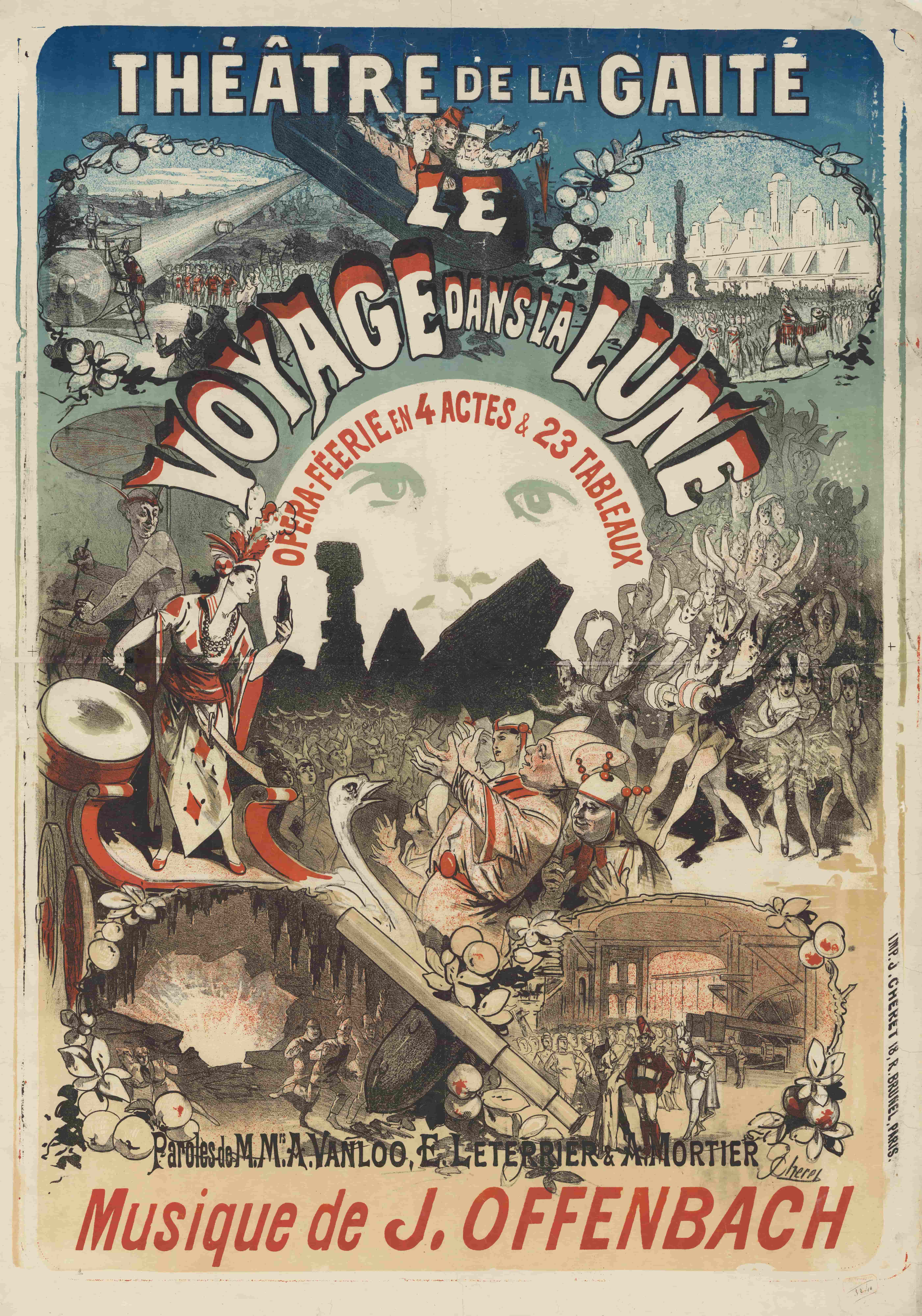 《欢乐剧院：《月球旅行记》》（Théâtre de la Gaîté. A trip to the moon）｜朱尔·谢雷 Jules Chéret｜1875