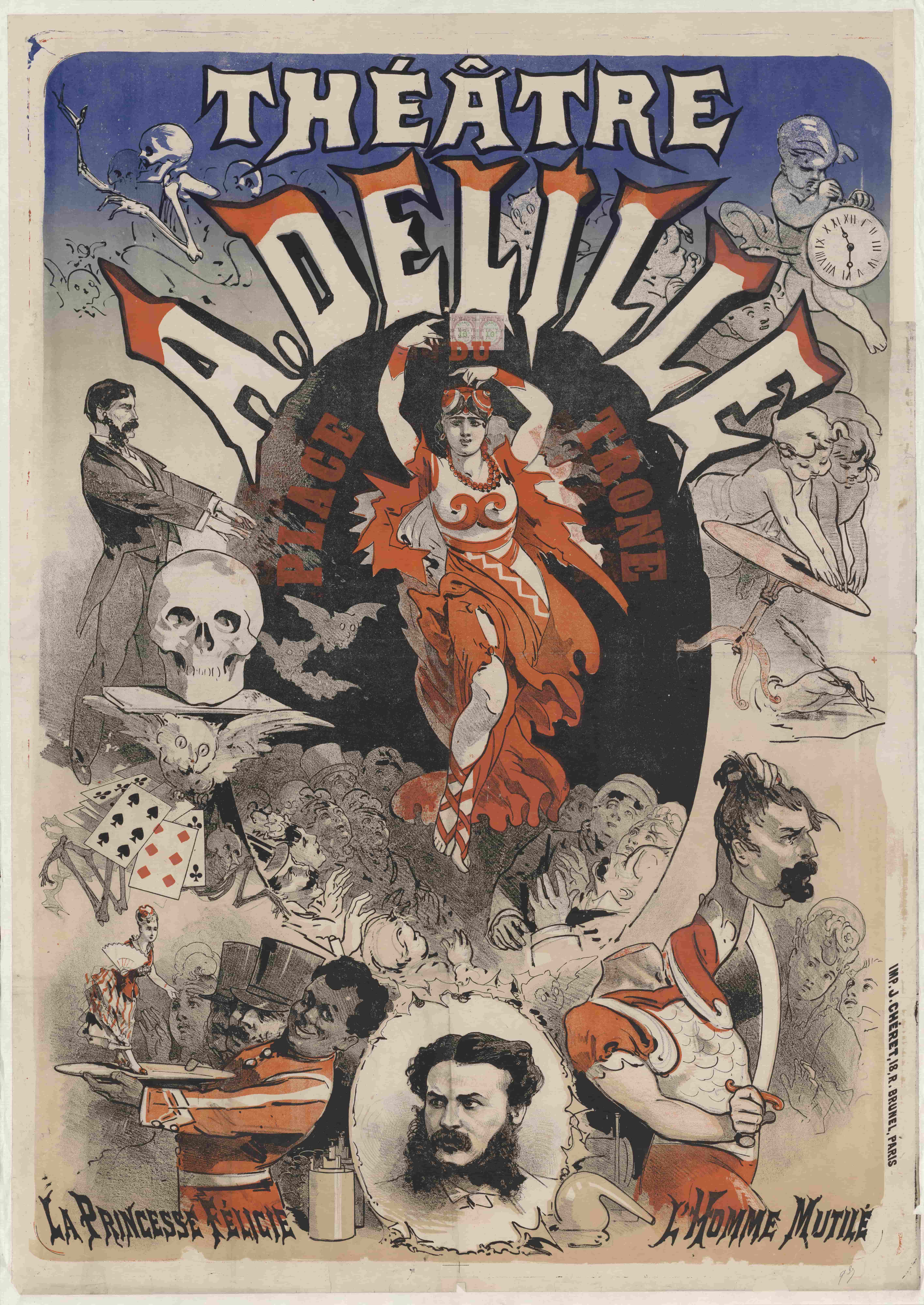 《A.德利尔剧院。费利西公主，残缺不全的人》（A. Delille Theater. Princess Félicie, the Mutilated Man）｜朱尔·谢雷 Jules Chéret｜1876