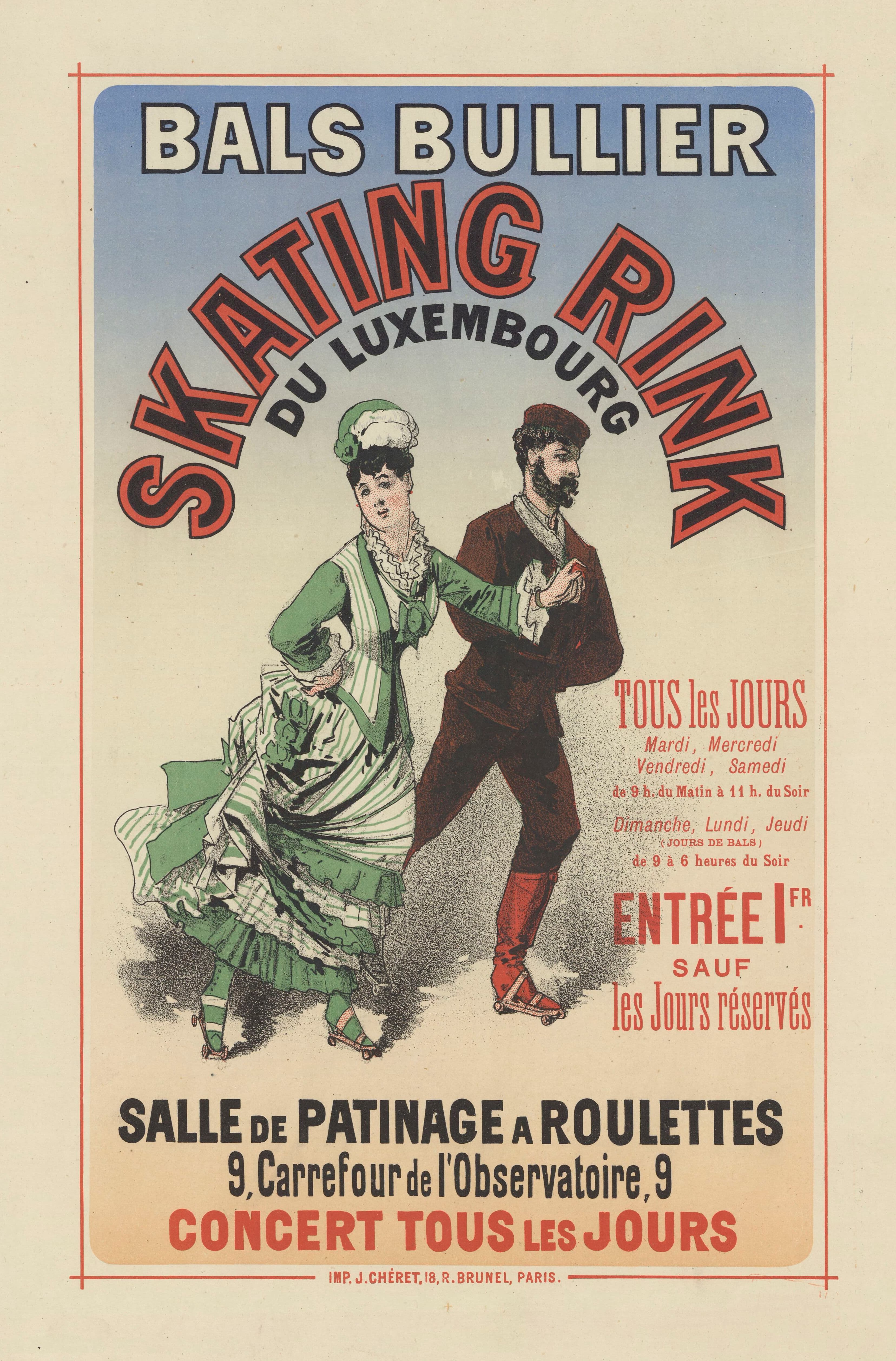 《巴尔斯·布利尔。卢森堡溜冰场》（Bals Bullier. Skating rink of Luxembourg）｜朱尔·谢雷 Jules Chéret｜1876