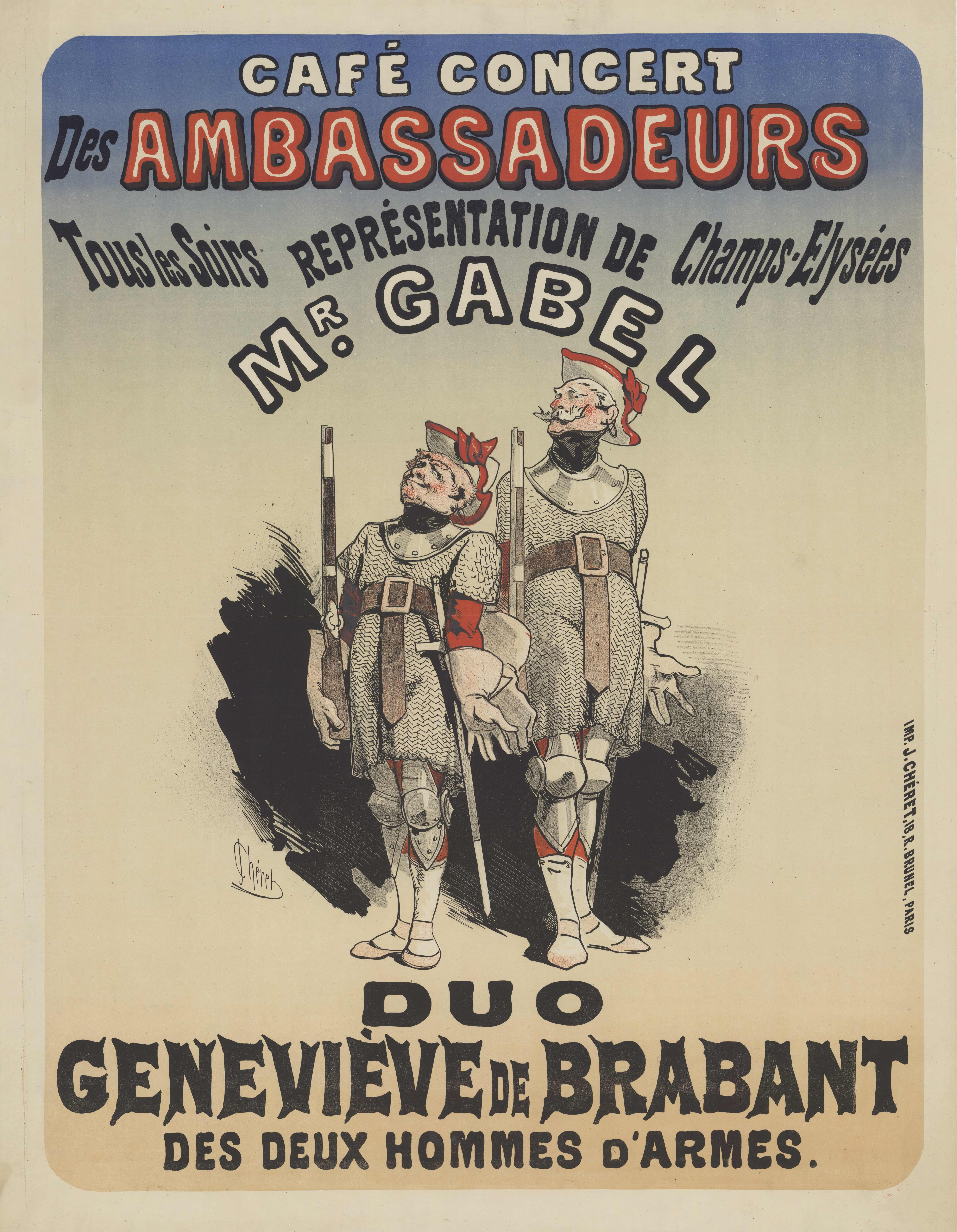 《大使音乐会咖啡馆。加贝尔先生。布拉班特的吉纳维芙》（Café Concert des Ambassadeurs. Mr. Gabel. Genevieve of Brabant）｜朱尔·谢雷 Jules Chéret｜1876