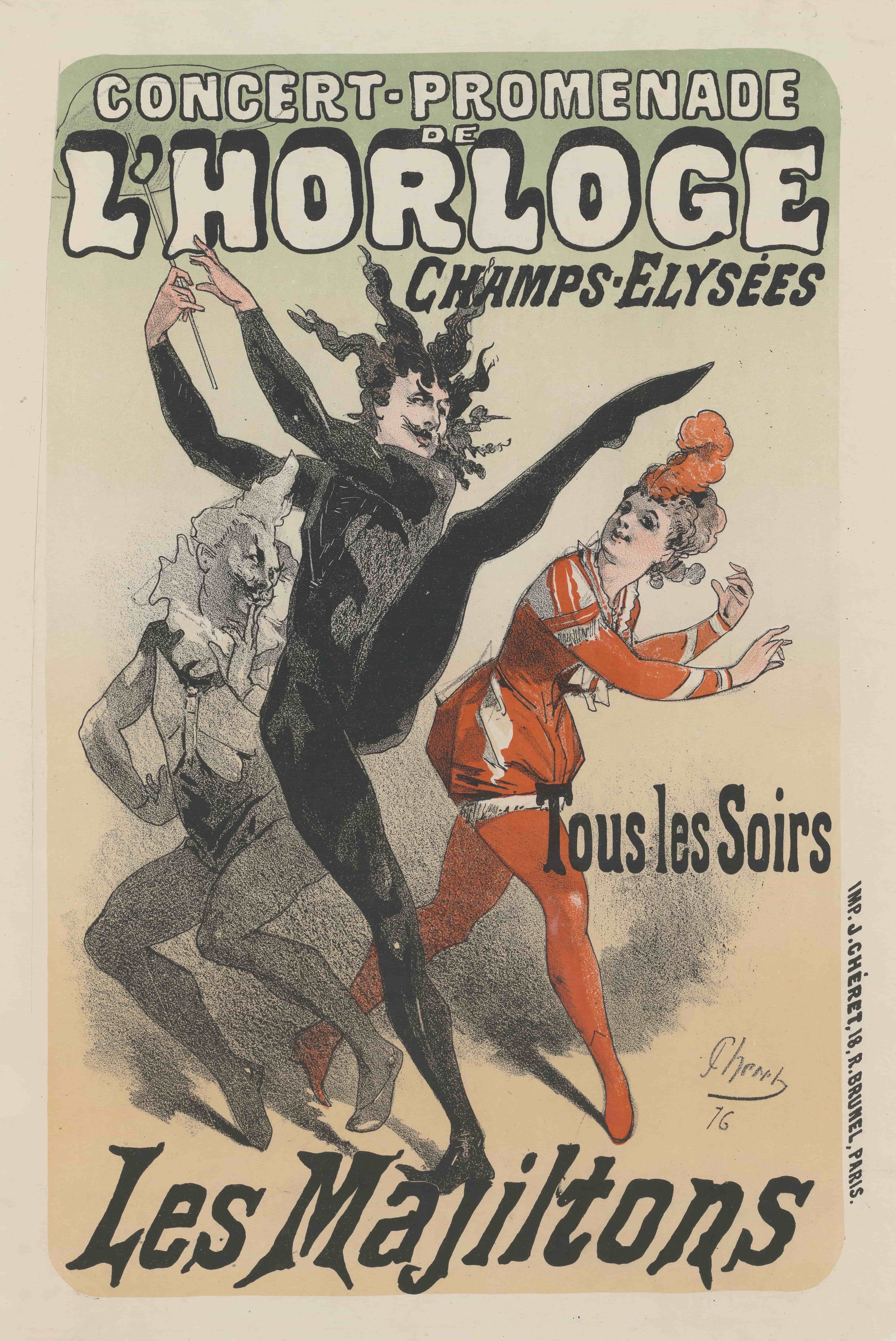 《时钟行走音乐会。玛吉尔顿》（Clock walk concert. The Majiltons）｜朱尔·谢雷 Jules Chéret｜1876