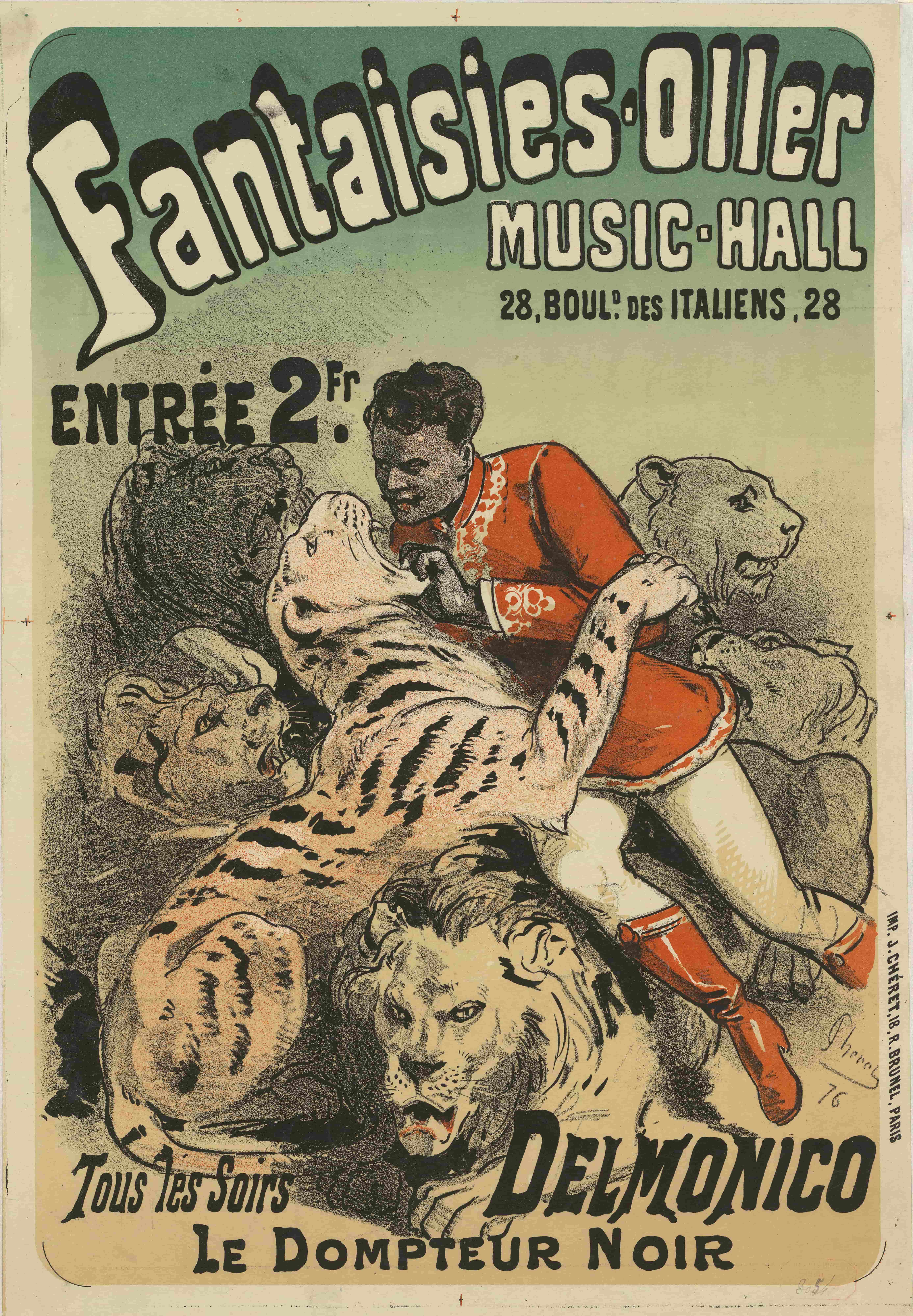 《奥莱尔幻想音乐厅：黑人驯兽师德尔莫尼科》（Fantasies-Oller-Music-Hall… Delmonico, the Black Tamer）｜朱尔·谢雷 Jules Chéret｜1876