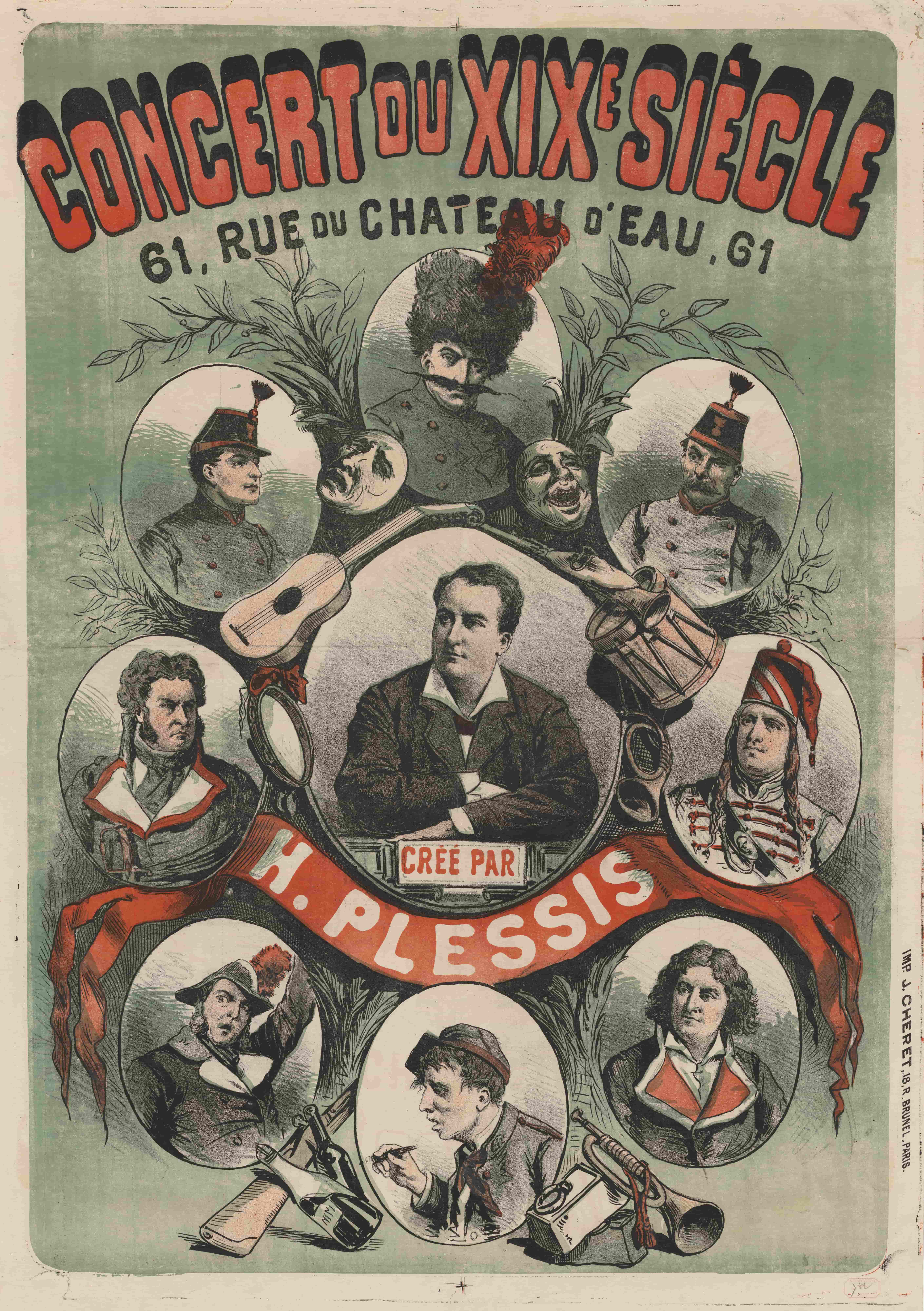 《19世纪的音乐会。 61, rue du castle d’eau, 61. 由 H. Plessis 创建》（19th century concert. 61, rue du chateau d'eau, 61. created by H. Plessis）｜朱尔·谢雷 Jules Chéret｜1877