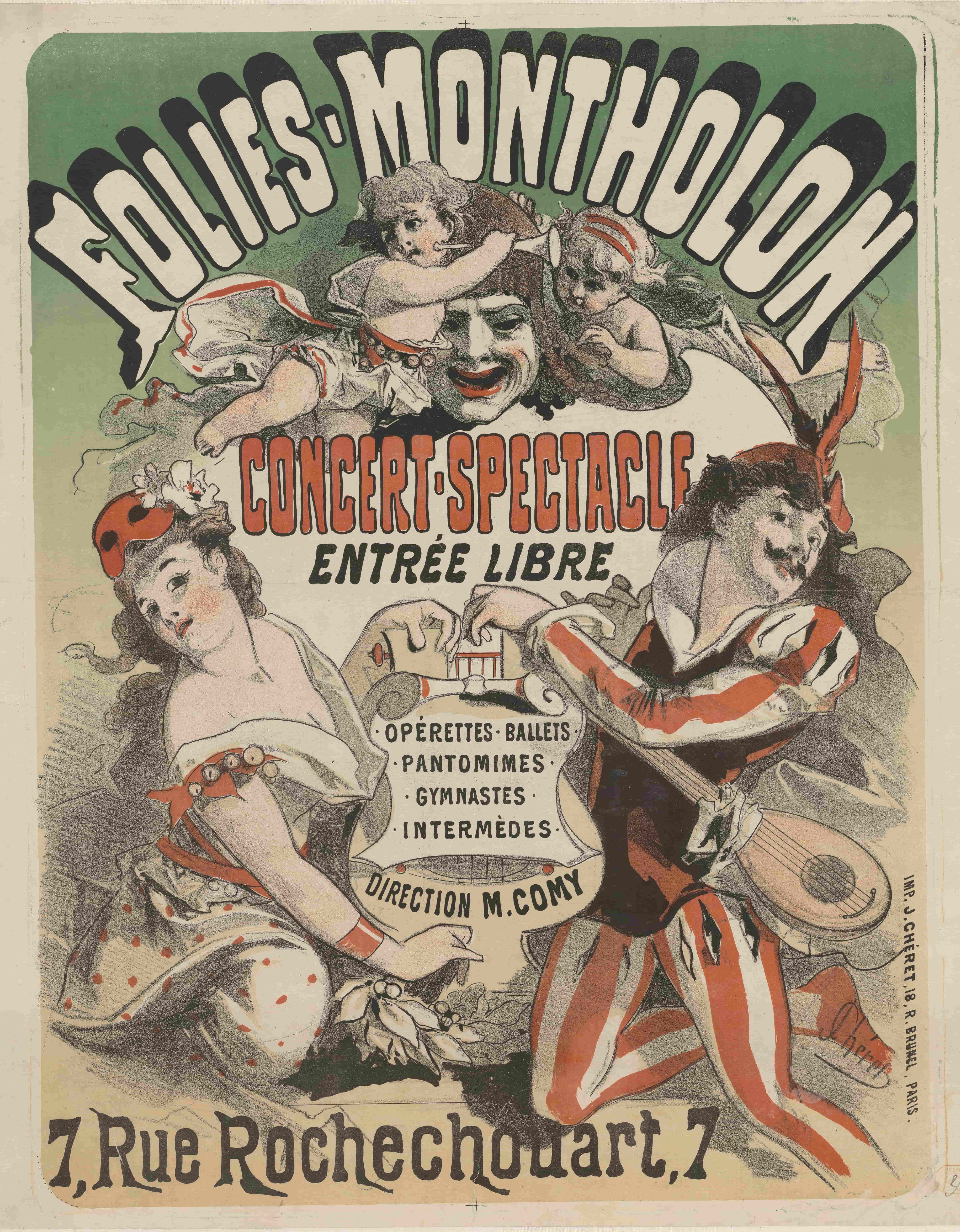 《Folies-Montholon。音乐会表演，免费入场》（Folies-Montholon. Concert-show, free entry）｜朱尔·谢雷 Jules Chéret｜1877